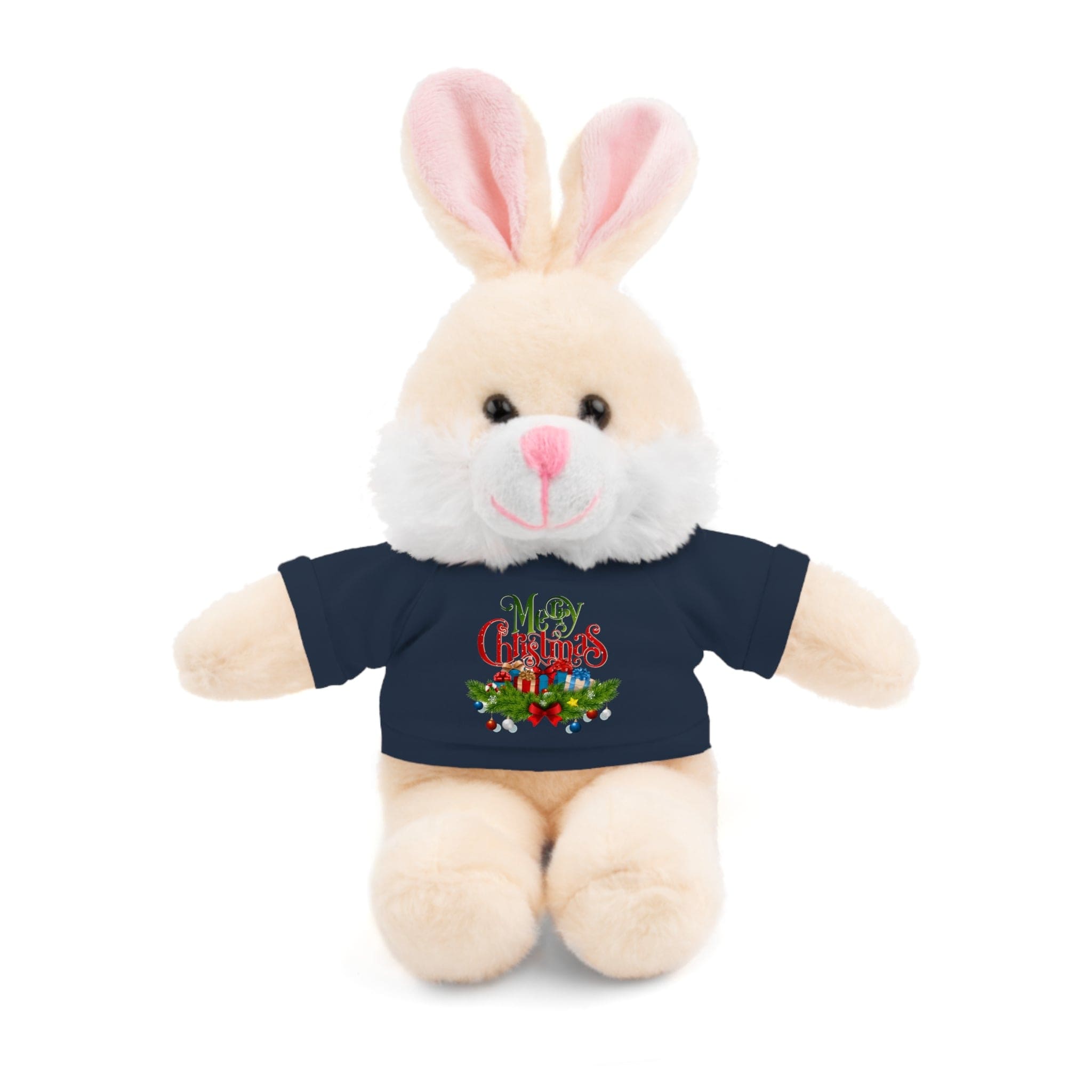 Printify Accessories Navy / Bunny / 8" Cuddly Christmas Companions: Stuffed Animals Adorned in Festive Tee Designs for Holiday Cheer!