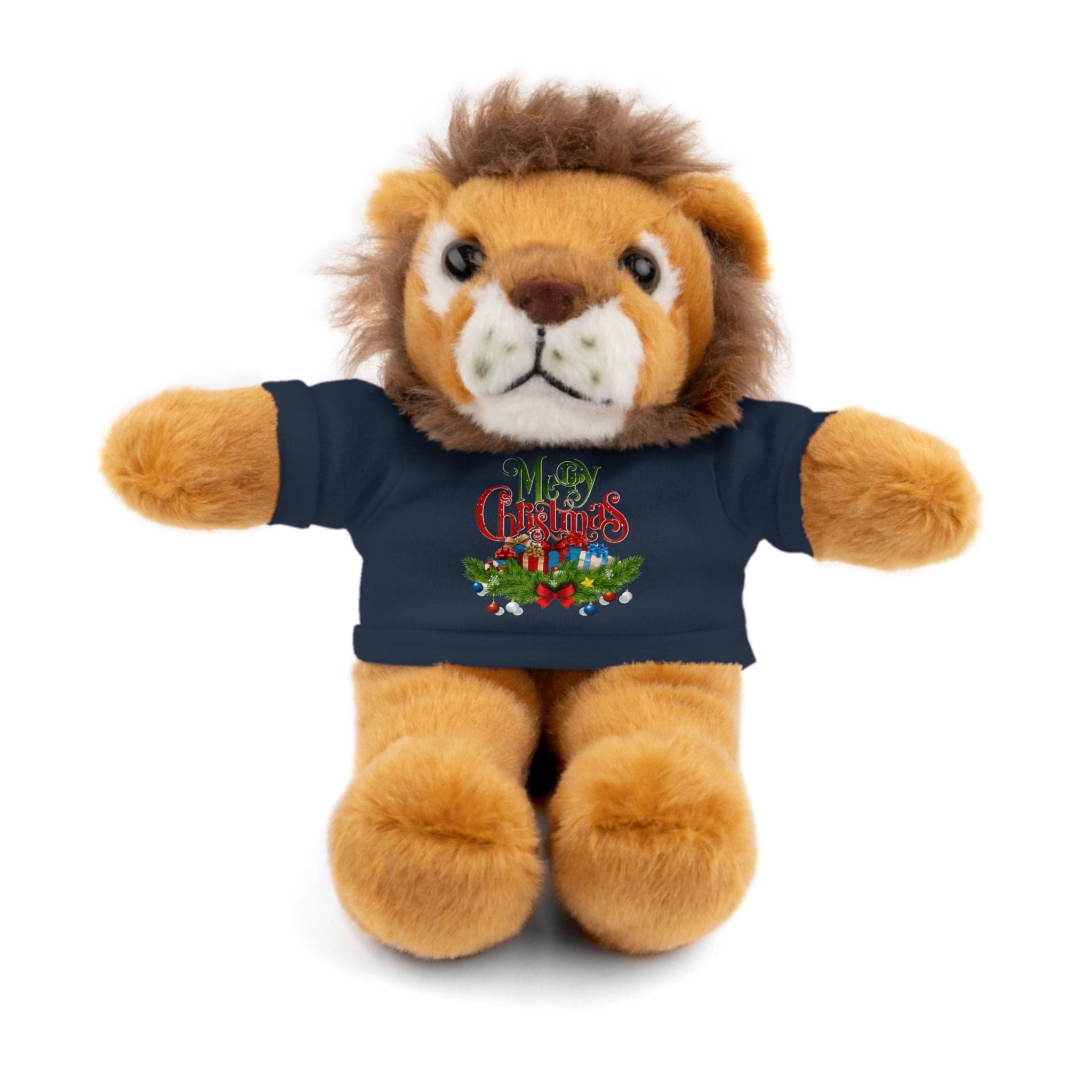 Printify Accessories Navy / Lion / 8" Cuddly Christmas Companions: Stuffed Animals Adorned in Festive Tee Designs for Holiday Cheer!