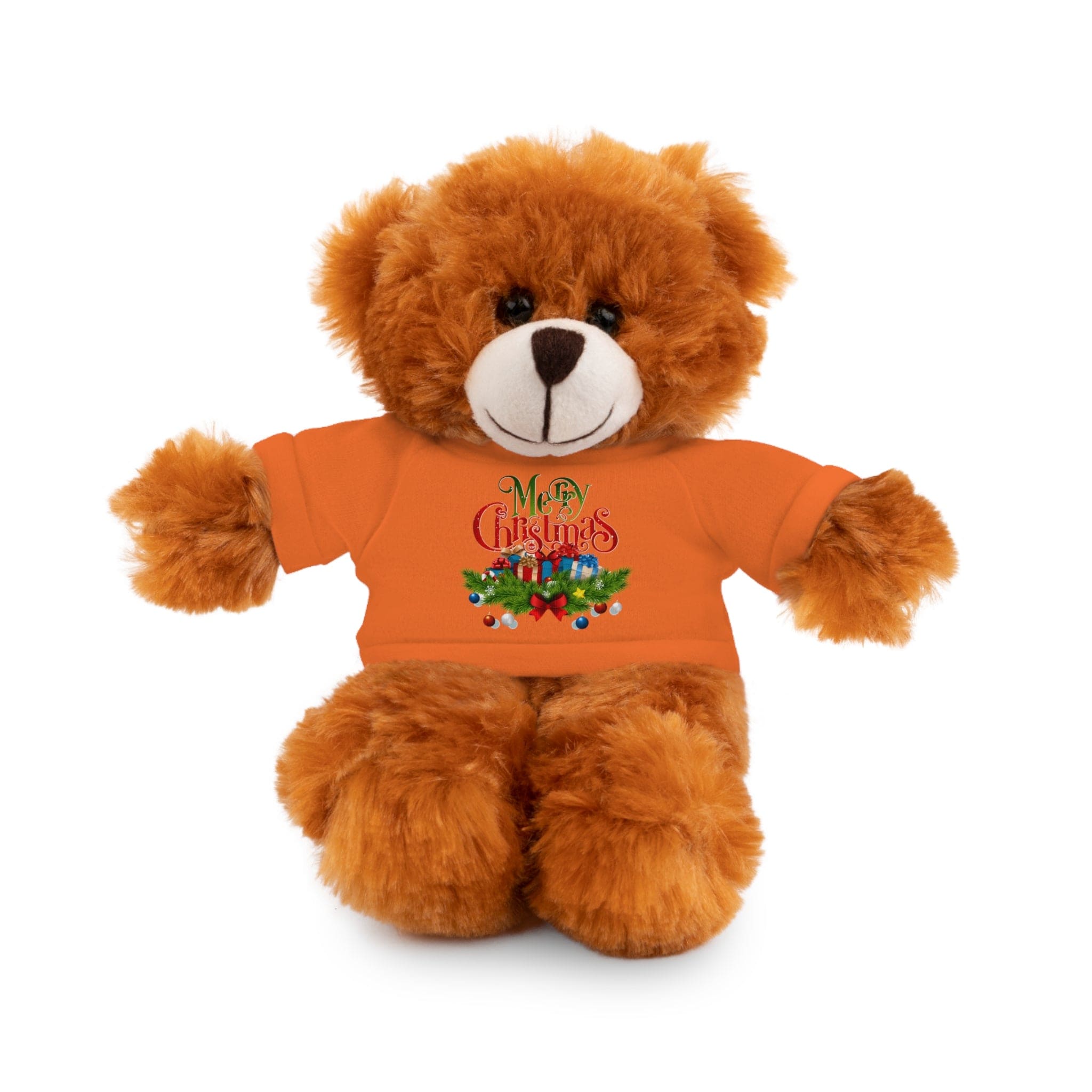 Printify Accessories Orange / Bear / 8" Cuddly Christmas Companions: Stuffed Animals Adorned in Festive Tee Designs for Holiday Cheer!