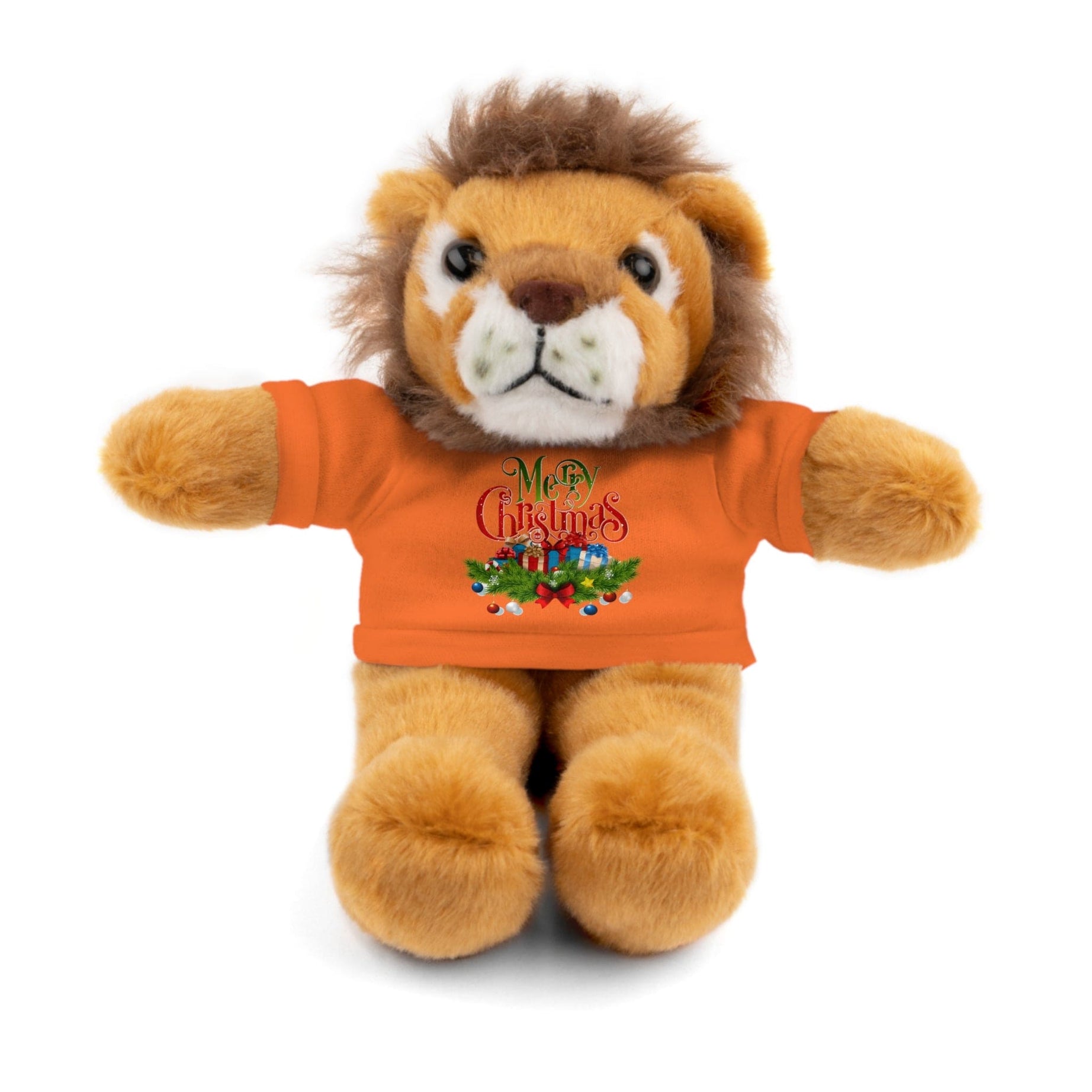 Printify Accessories Orange / Lion / 8" Cuddly Christmas Companions: Stuffed Animals Adorned in Festive Tee Designs for Holiday Cheer!