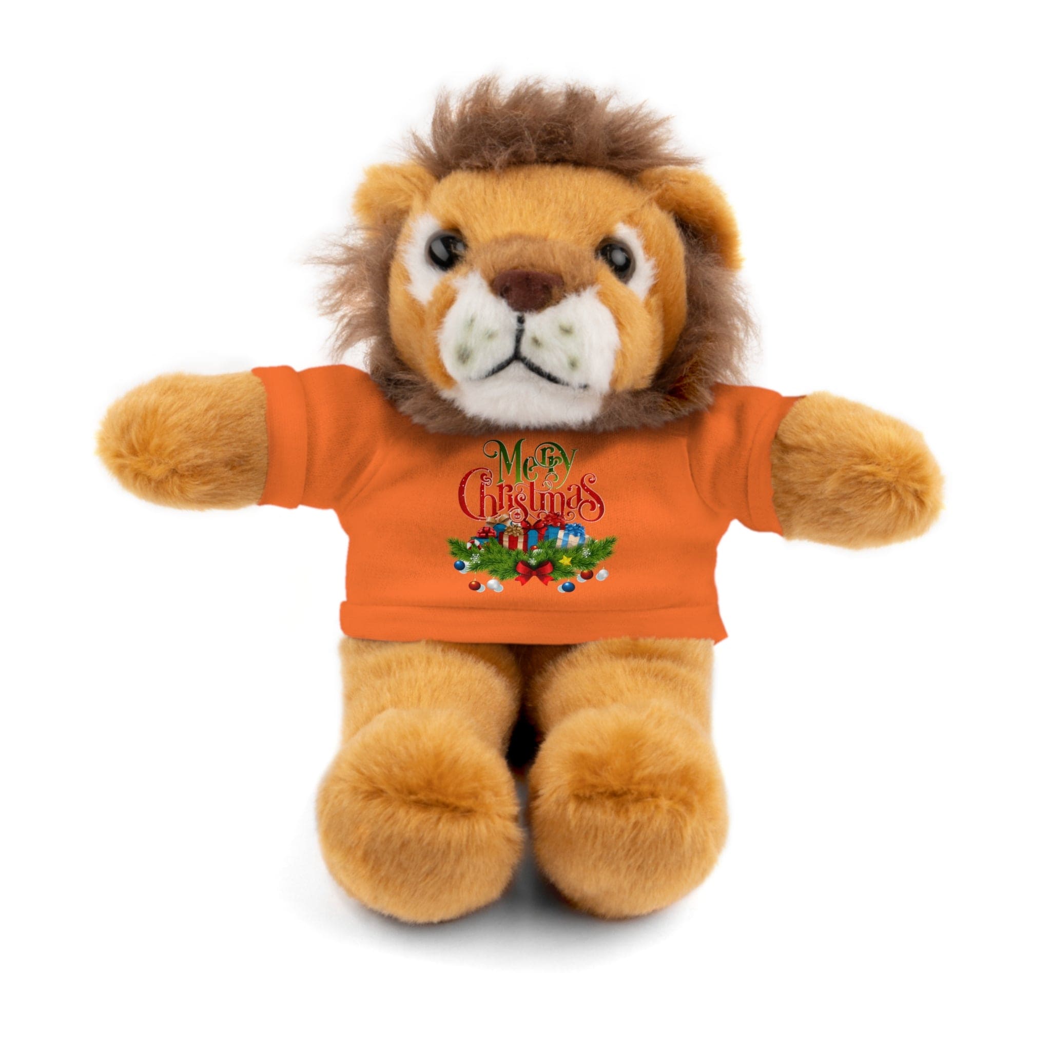 Printify Accessories Orange / Lion / 8" Cuddly Christmas Companions: Stuffed Animals Adorned in Festive Tee Designs for Holiday Cheer!
