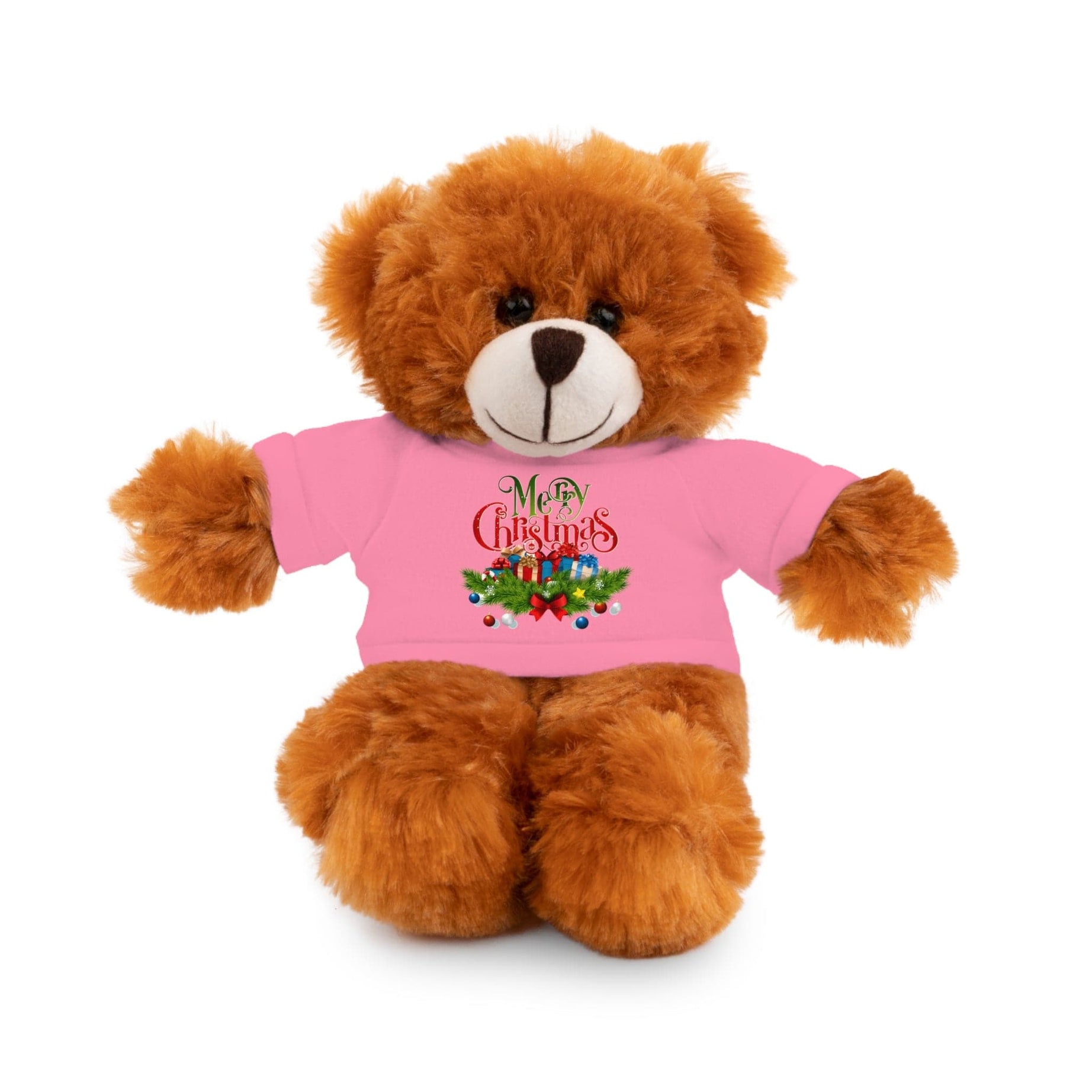 Printify Accessories Pink / Bear / 8" Cuddly Christmas Companions: Stuffed Animals Adorned in Festive Tee Designs for Holiday Cheer!