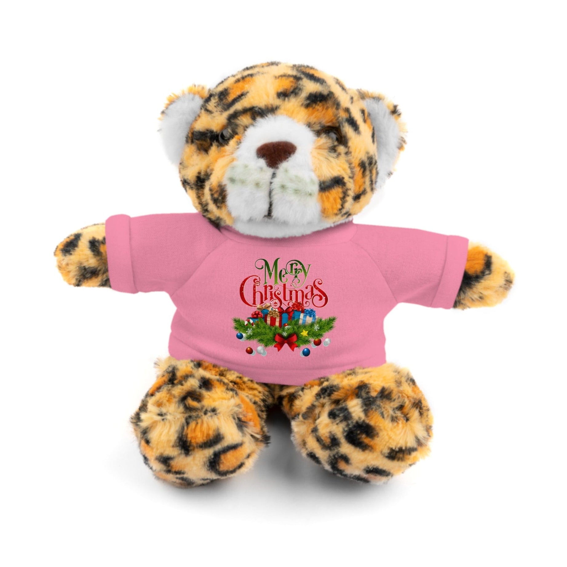 Printify Accessories Pink / Jaguar / 8" Cuddly Christmas Companions: Stuffed Animals Adorned in Festive Tee Designs for Holiday Cheer!