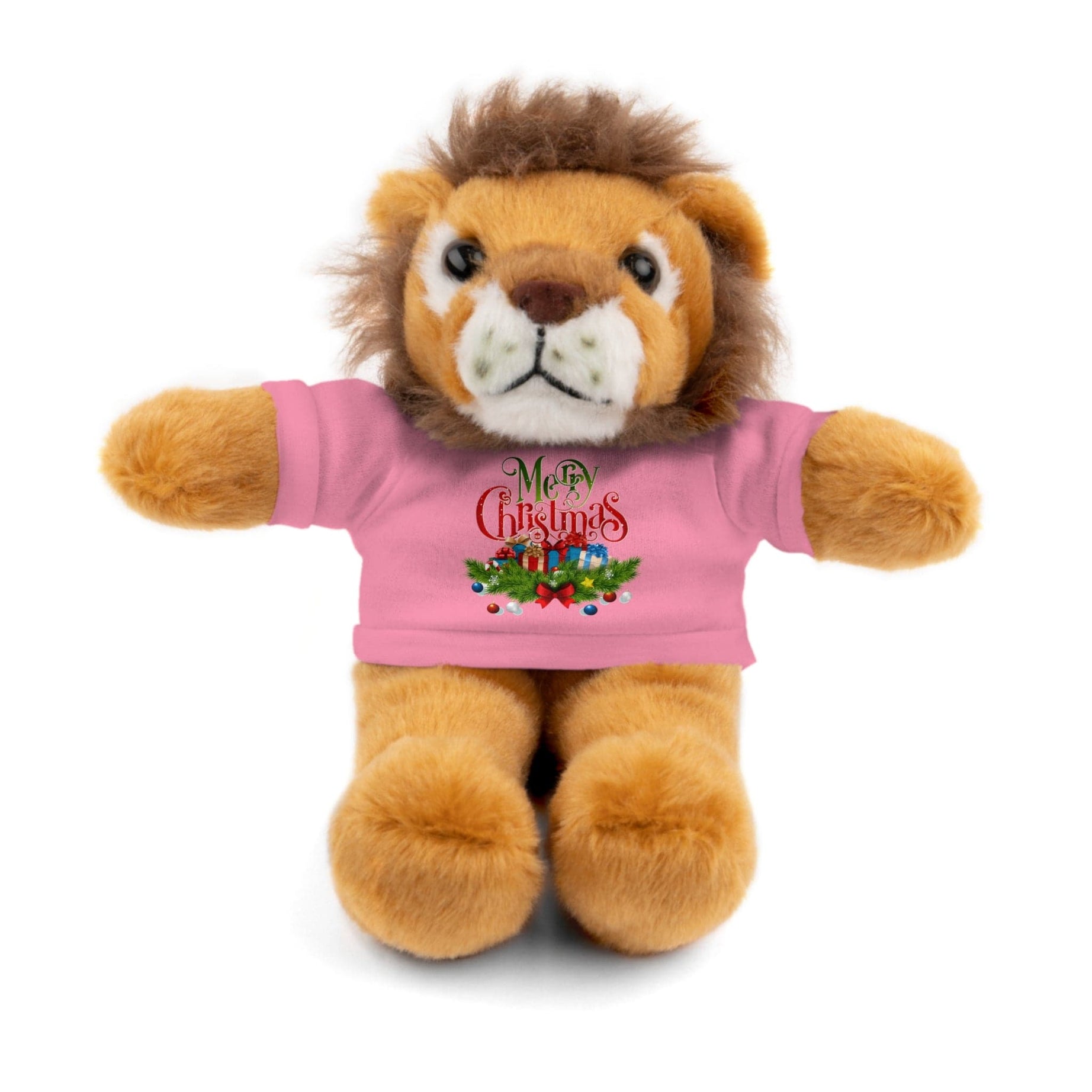 Printify Accessories Pink / Lion / 8" Cuddly Christmas Companions: Stuffed Animals Adorned in Festive Tee Designs for Holiday Cheer!