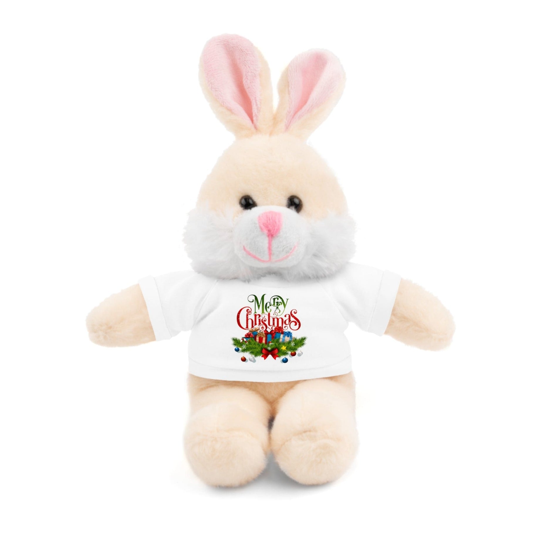 Printify Accessories White / Bunny / 8" Cuddly Christmas Companions: Stuffed Animals Adorned in Festive Tee Designs for Holiday Cheer!