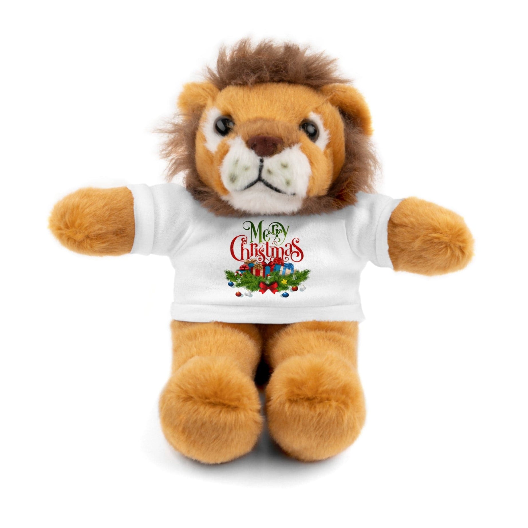 Printify Accessories White / Lion / 8" Cuddly Christmas Companions: Stuffed Animals Adorned in Festive Tee Designs for Holiday Cheer!