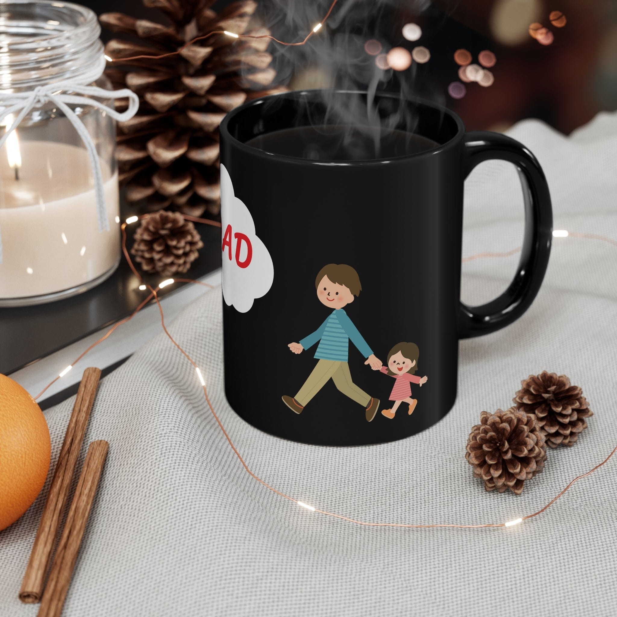 Printify Mug 11oz Cozy Moments: 15oz Black Mug Featuring Santa's Approval of Daddy-Daughter Bond