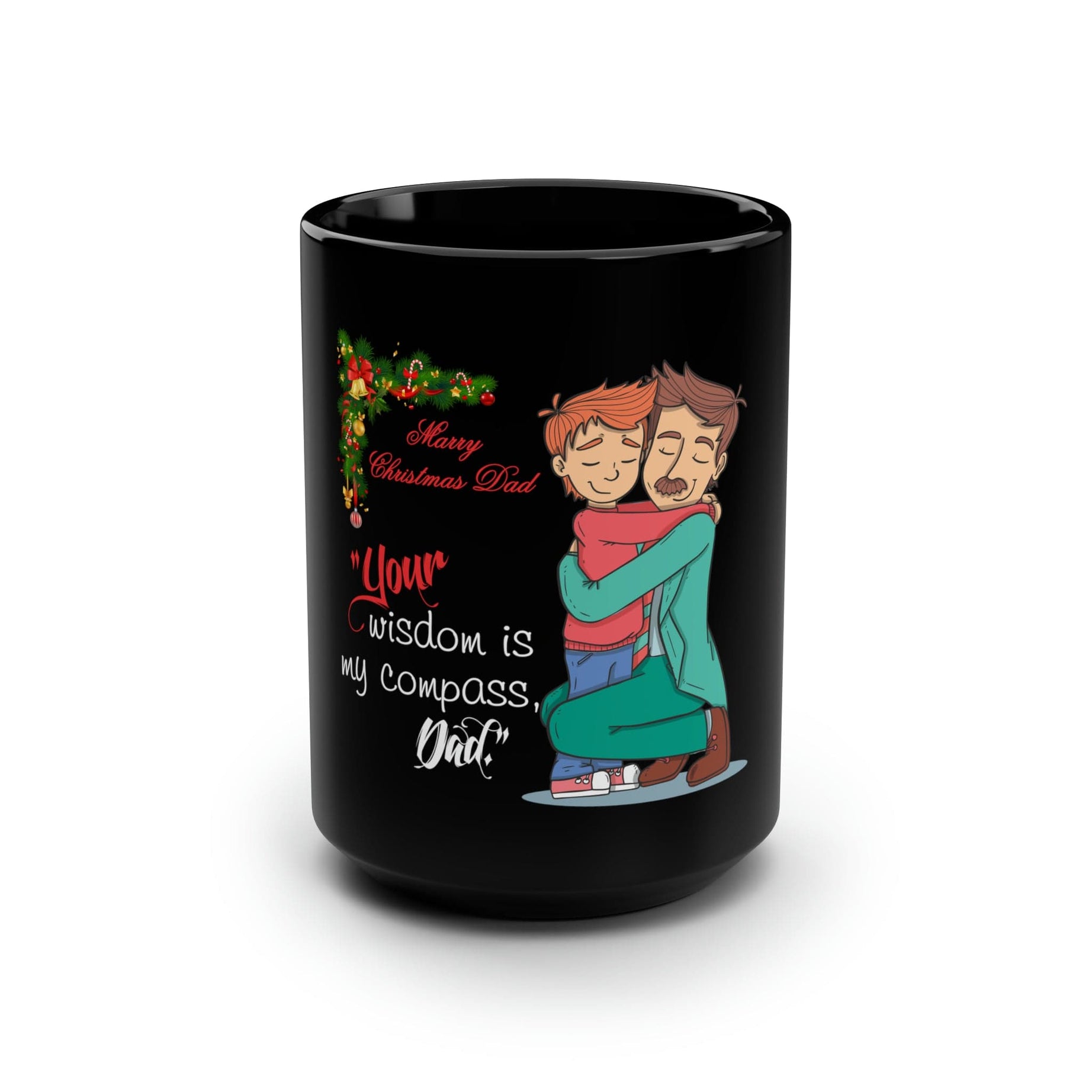 Printify Mug 15oz A Cup of Love: Christmas Mugs for the Best Dad and Son Black Mug, 15oz