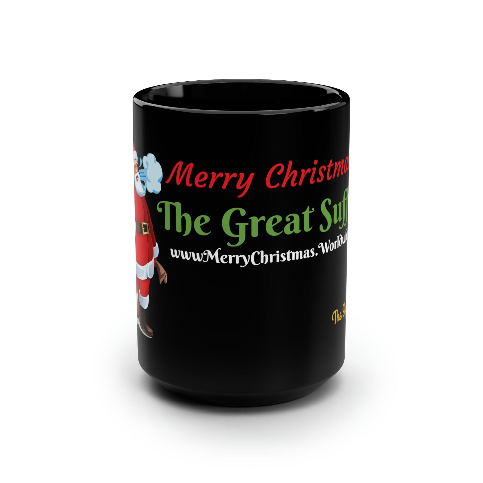 Printify Mug 15oz Suffolk's Sip of Joy: Black Mugs with Christmas Wishes