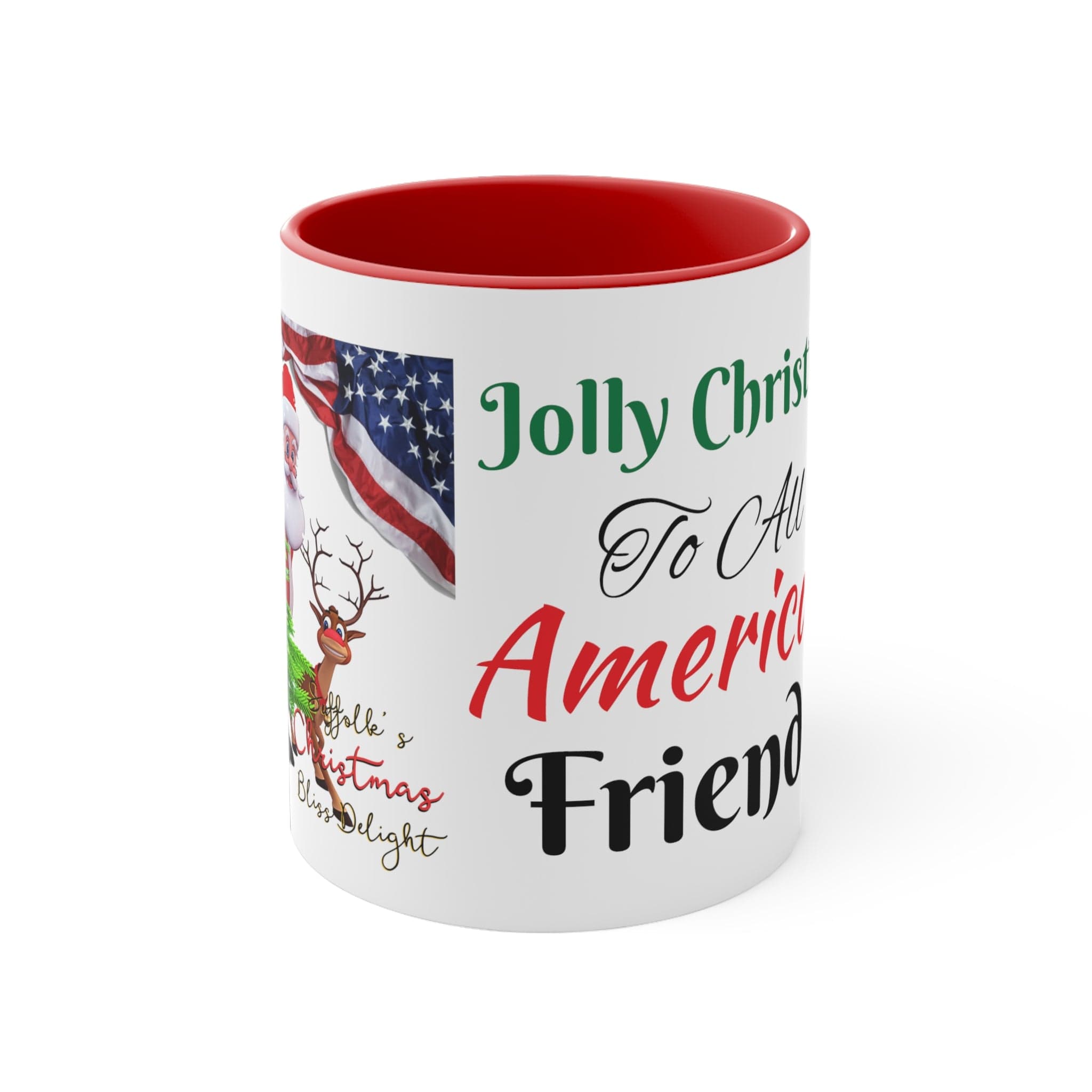 Printify Mug Red / 11oz Christmas Cheers in Every Sip: 11oz Accent Coffee Mug for American Friends