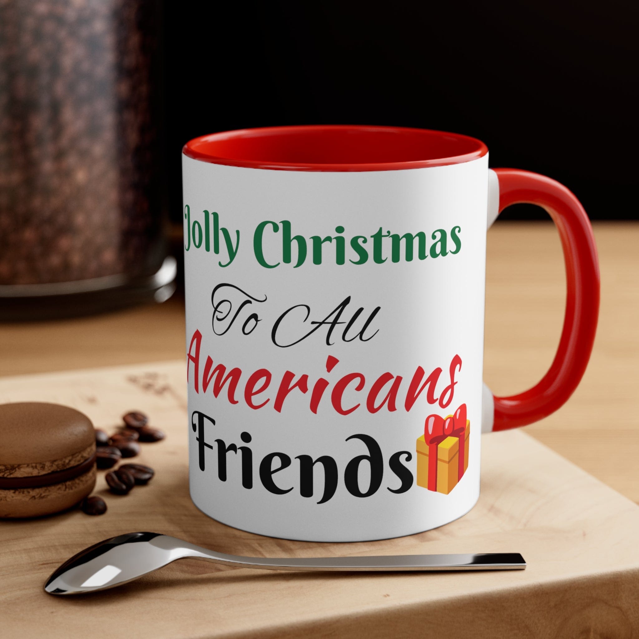 Printify Mug Red / 11oz Christmas Cheers in Every Sip: 11oz Accent Coffee Mug for American Friends
