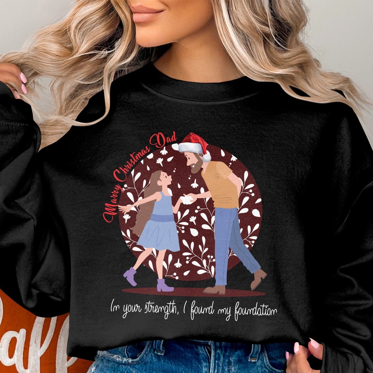 Printify Sweatshirt Cheers to Dad's Love, Daughter's Laughter: Christmas Unisex Heavy Blend™ Crewneck Sweatshirt