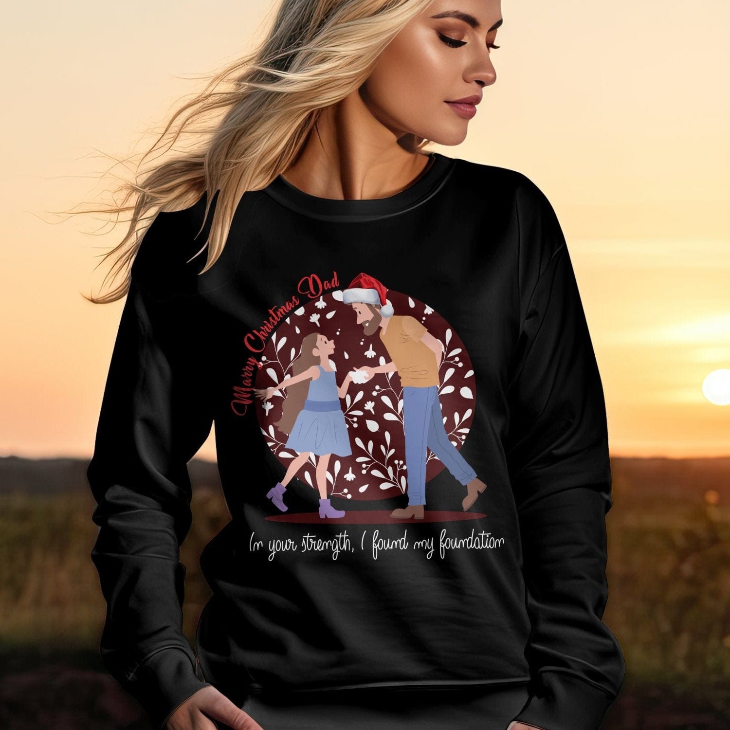 Printify Sweatshirt Cheers to Dad's Love, Daughter's Laughter: Christmas Unisex Heavy Blend™ Crewneck Sweatshirt