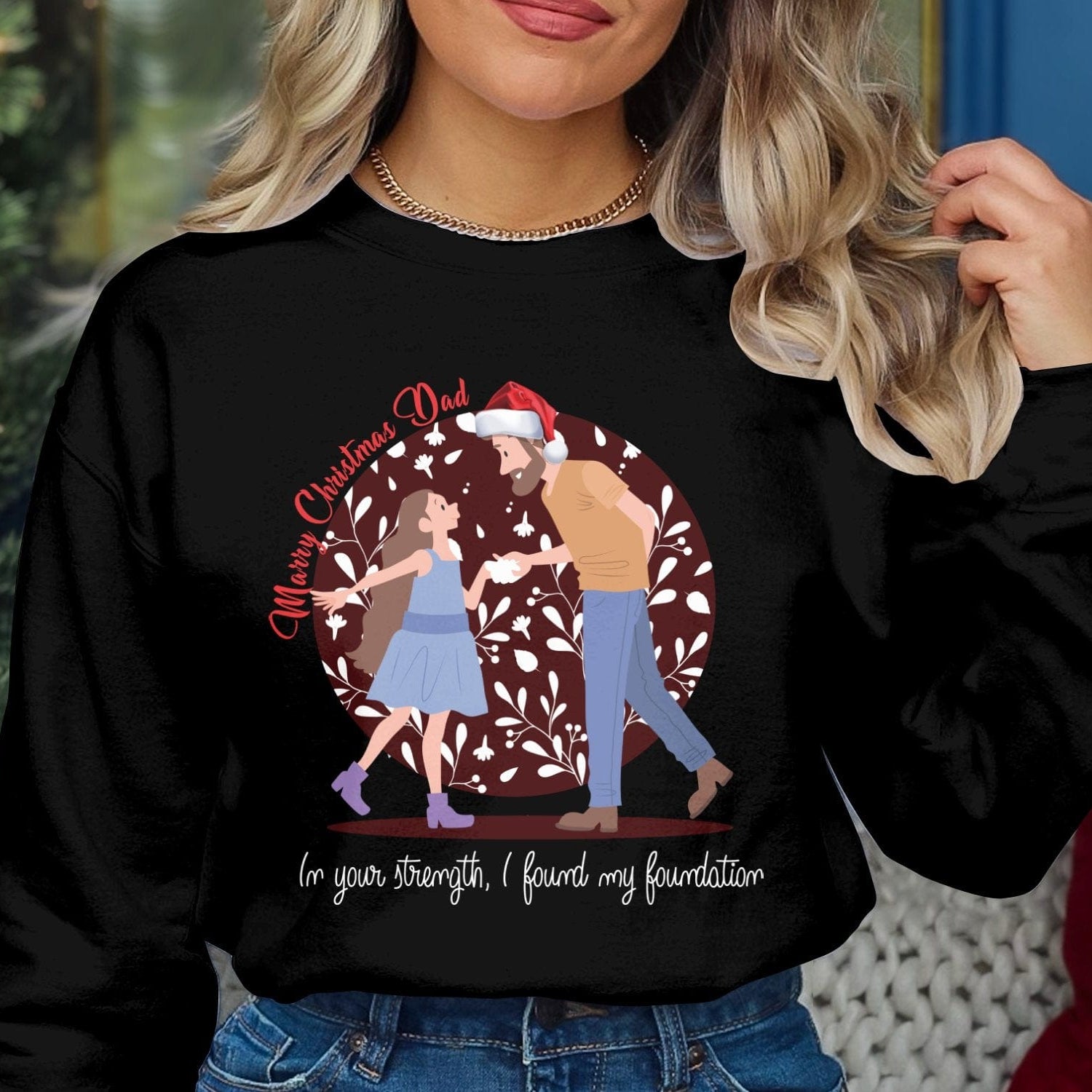 Printify Sweatshirt Cheers to Dad's Love, Daughter's Laughter: Christmas Unisex Heavy Blend™ Crewneck Sweatshirt
