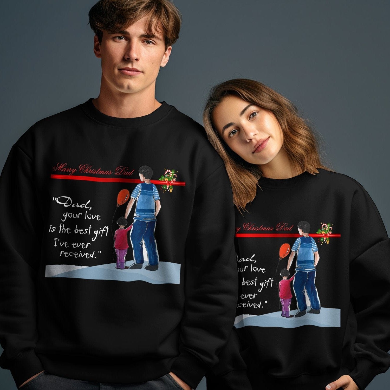 Printify Sweatshirt Daddy's Little Elves: A Christmas Blend of Love and Laughter-Unisex Heavy Blend™ Crewneck Sweatshirt