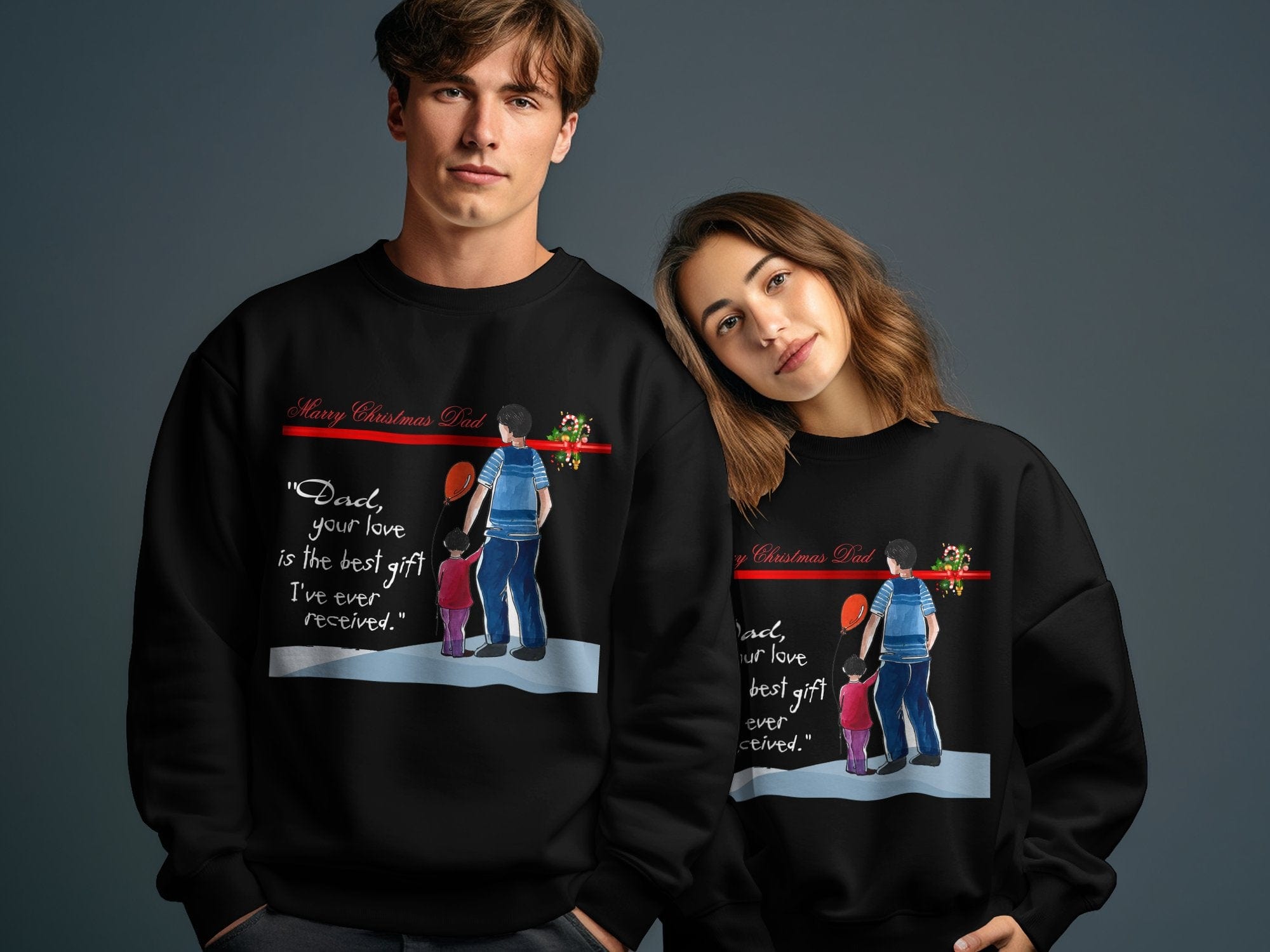 Printify Sweatshirt Daddy's Little Elves: A Christmas Blend of Love and Laughter-Unisex Heavy Blend™ Crewneck Sweatshirt