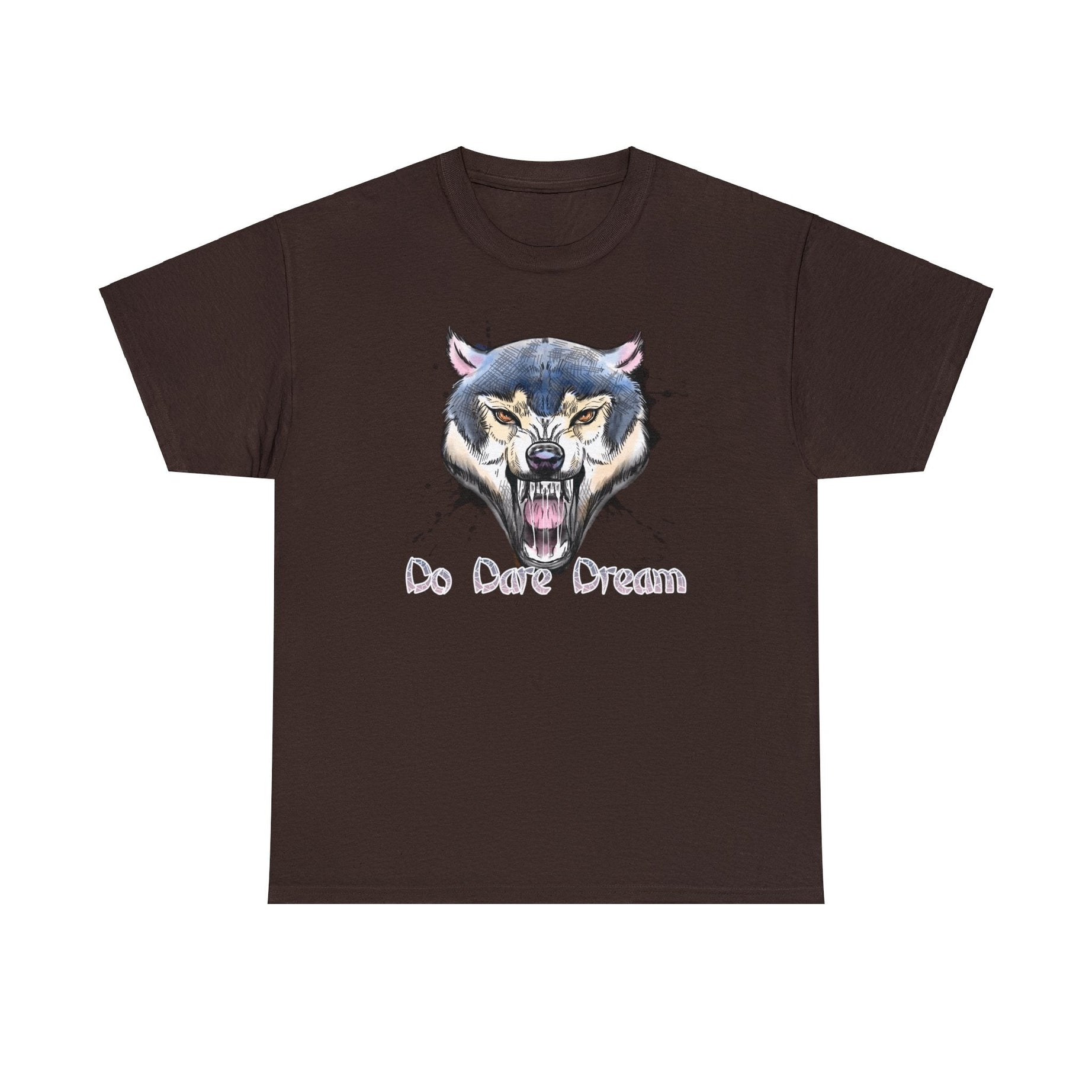 Printify T-Shirt Dark Chocolate / S Roam with Purpose: Do Dare Dream's Wolf Tees Symbolize Fearless Motivation and Achievement Unisex Heavy Cotton Tee