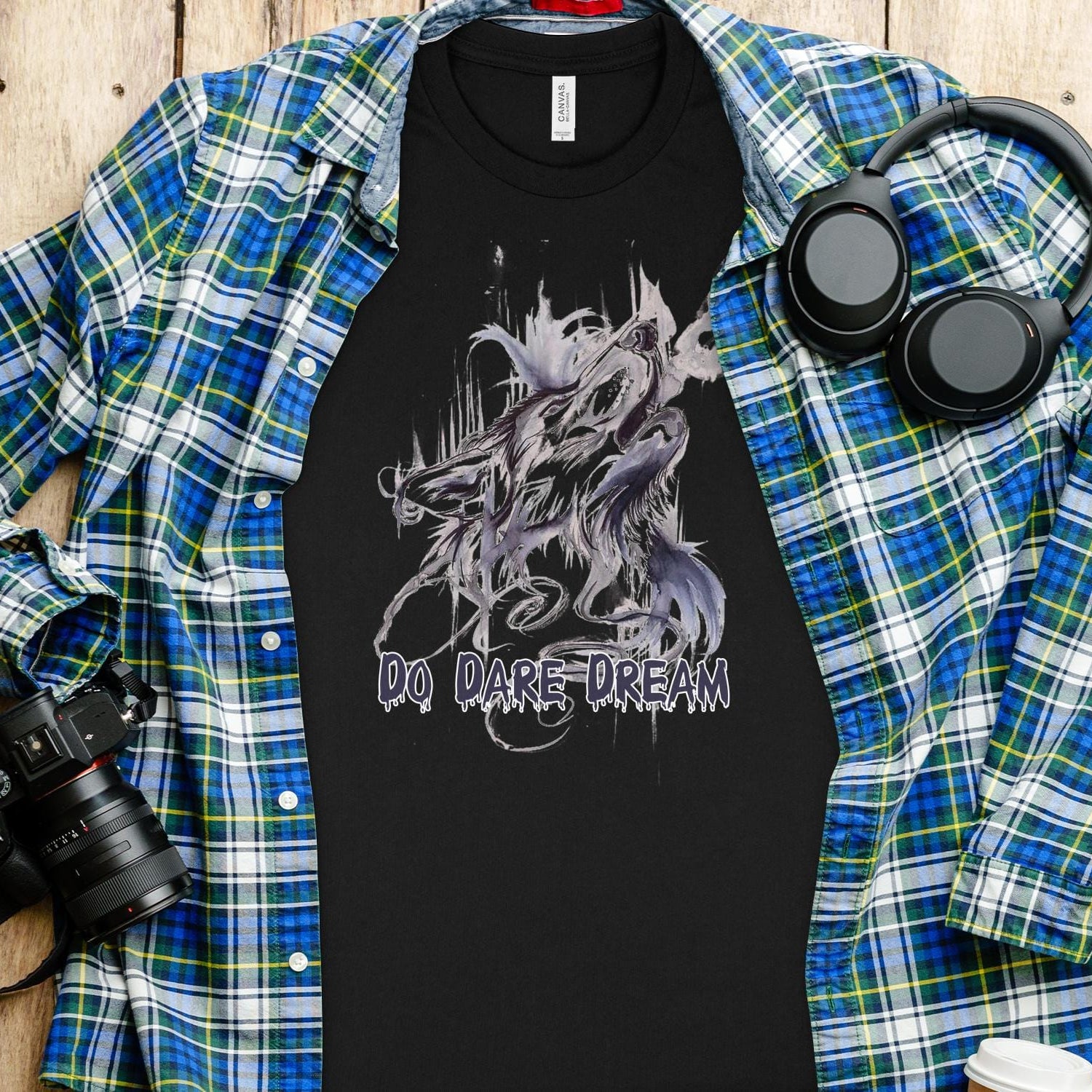 Printify T-Shirt Fearless Ambition: Step into Your Power with Do Dare Dream's Inspirational Wolf Collection Unisex Heavy Cotton Tee bold fashion  daily motivation, unapologetic style, empowerment vibes, assertive wear