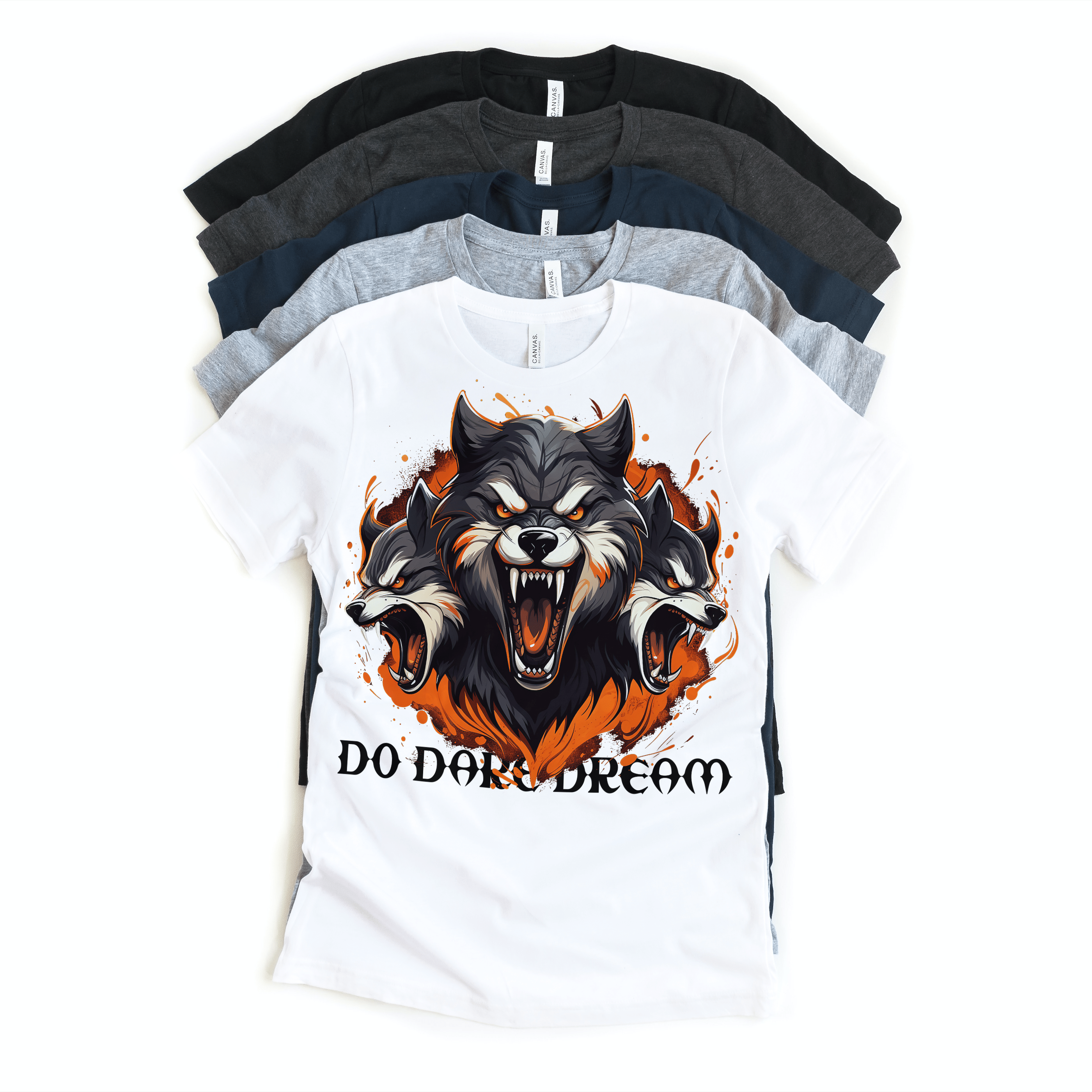 Printify T-Shirt Fearless Trio: Striking Wolf Trio in a Bold Fashion Design on this Unique Unisex Heavy Cotton  T-shirt