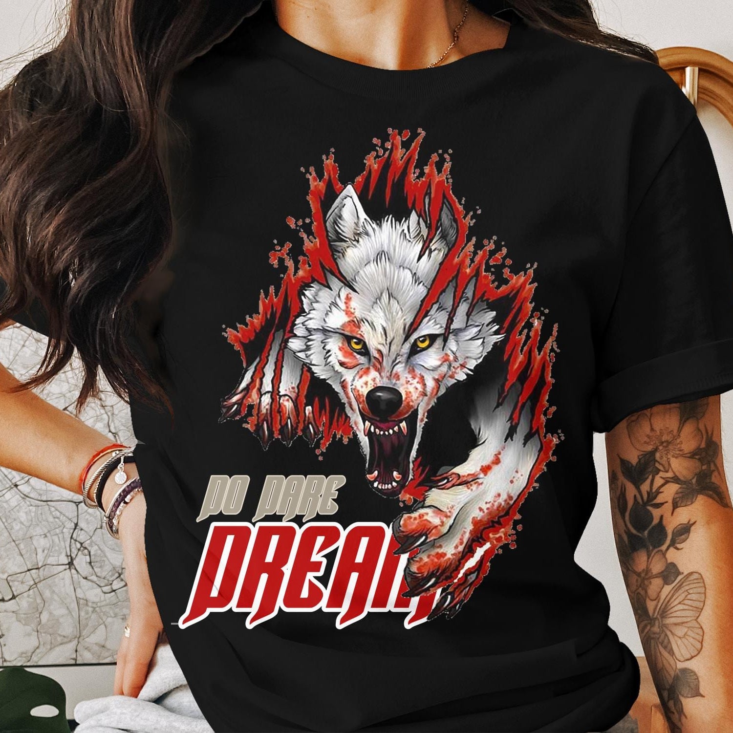 Printify T-Shirt Howl for Success: Channel Your Inner Wolf with Do Dare Dream's Fearless Apparel Line confident style empowered look statement piece daily motivation unapologetic style empowerment vibes assertive wear
