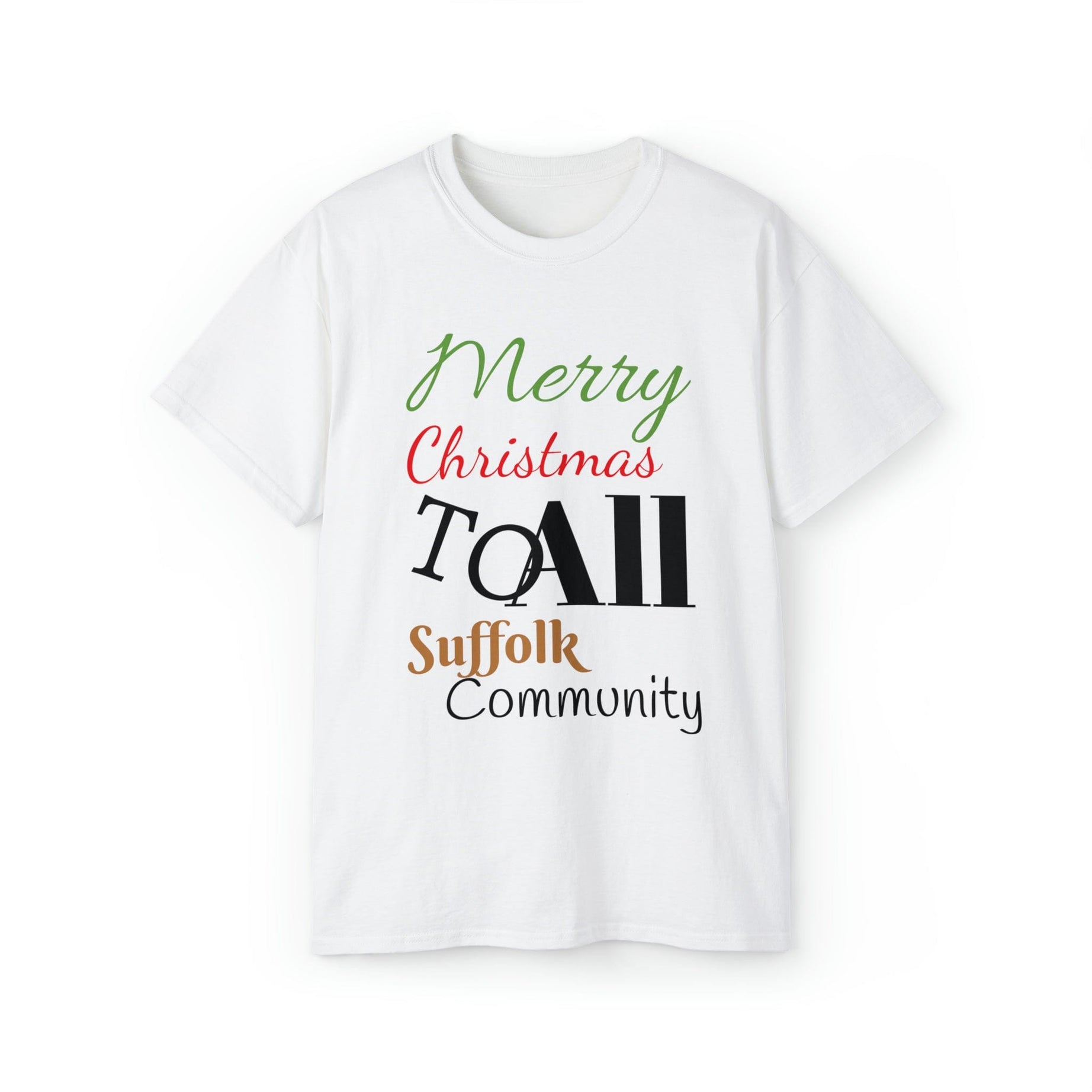 Printify T-Shirt White / S Elevate Suffolk's festive spirit with our Unisex Ultra Cotton T-shirt, meticulously designed for the Christmas season.