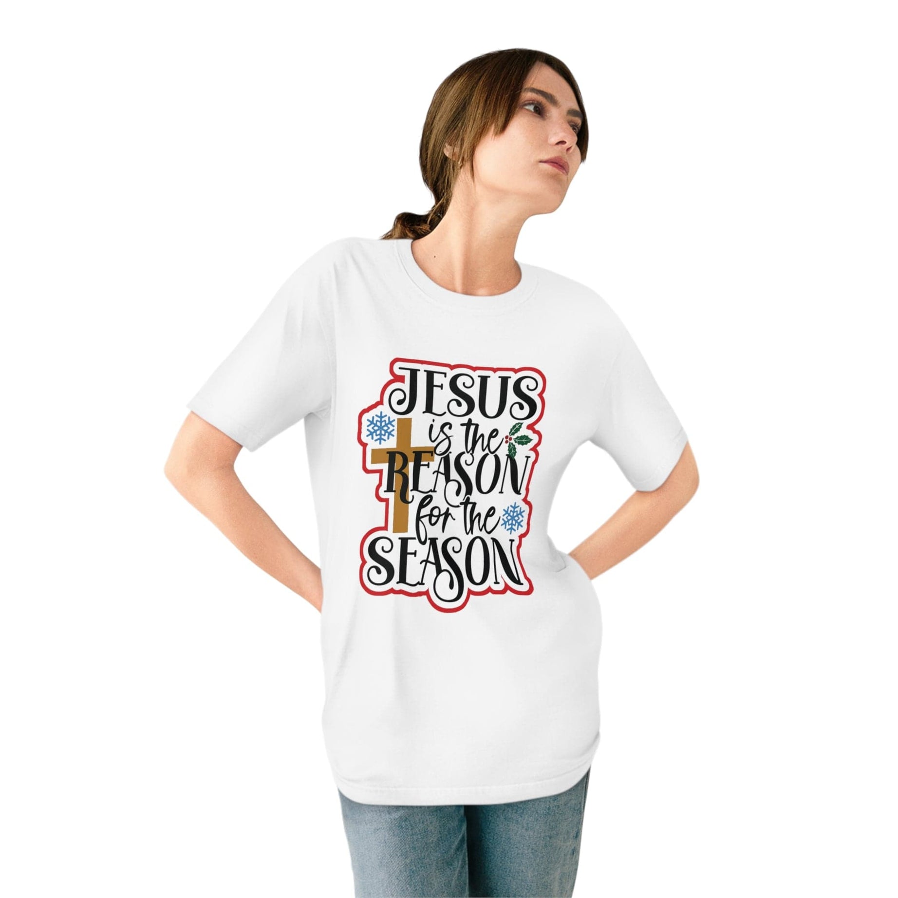 Printify T-Shirt White / XS Embrace the Season in Organic Comfort with 'Jesus, You Are the Reason' Christmas Logo Staple T-shirt