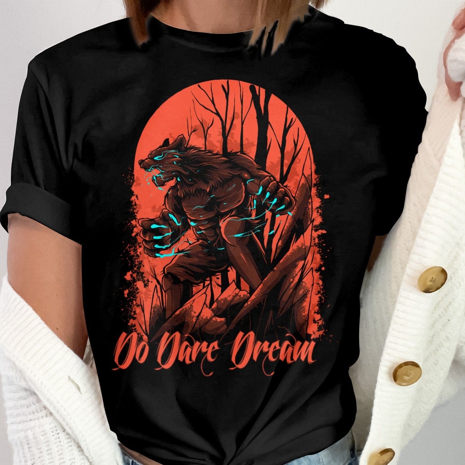 Printify T-Shirt Wolf designed fearless Unisex Heavy Cotton Tee