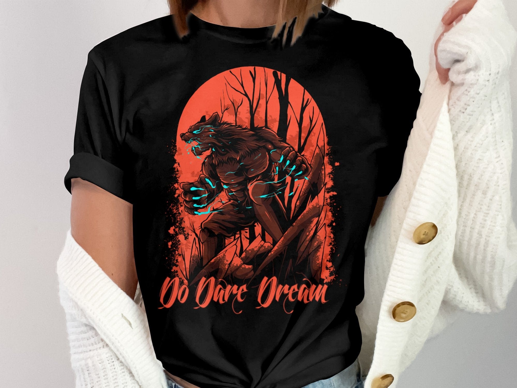 Printify T-Shirt Wolf designed fearless Unisex Heavy Cotton Tee