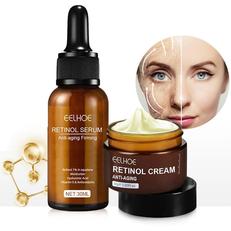 Sophie Store 2PCS SET 2PCS Retinol Face Cream Set Wrinkle Remover Anti-Aging Firming Lifting Fade Fine Lines Serum Whitening Moisturizing Skin Care
