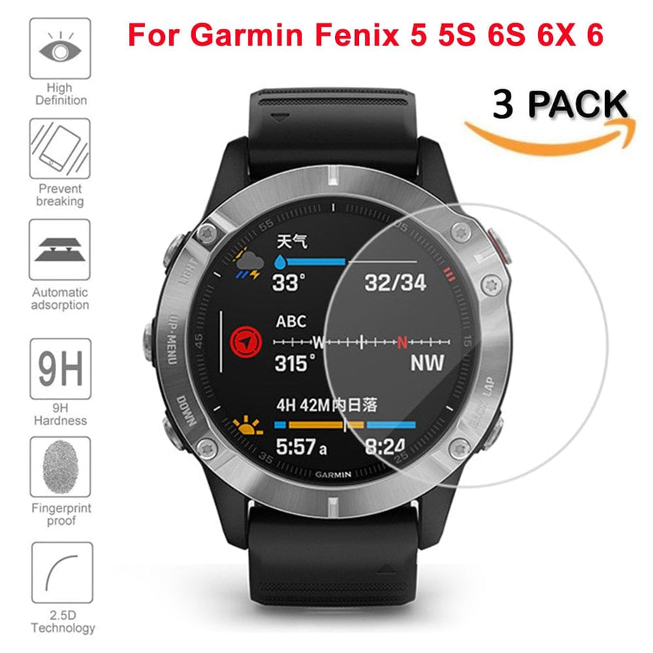 Sophie Store 3pcs Ultra Clear Tempered Glass Premium Screen For Garmin Fenix 6X 6S 6 Pro 5 5S Protector Films Fenix 6X Pro Solar SmartWatches