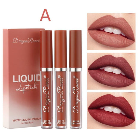 Sophie Store 3pcs Velvet Matte Lip Gloss Set Waterproof Long-wear Liquid Lipstick Lip Colour Lips Daily Makeup Women Cosmetics