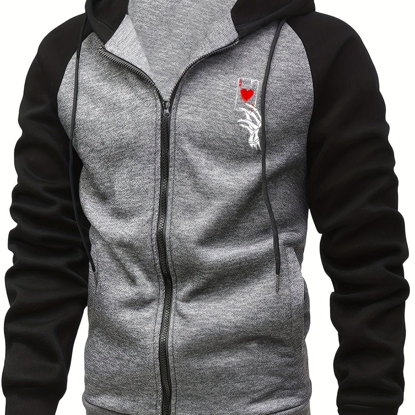 Sophie Store 3XL(46-48) / Dark Gray Deal of Style: Men's Color Block Poker Print Zip-Up Hooded Sweatshirt for Autumn and Spring