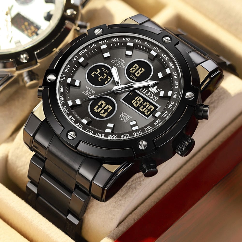 Sophie Store all black / China OLEVS Men's Watches Original Multifunctional Wlectronic Watch for Man Waterproof Luminous Alarm Clock Fashion Dress