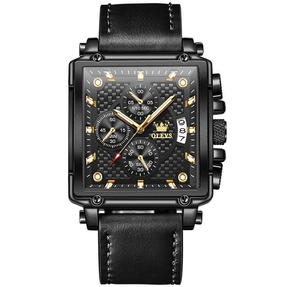 Sophie Store all black / China OLEVS Top Brand Men's Watches Luxury Square Quartz Wrist Watch Original Waterproof Luminous Chronograph Watch for Men Relogio