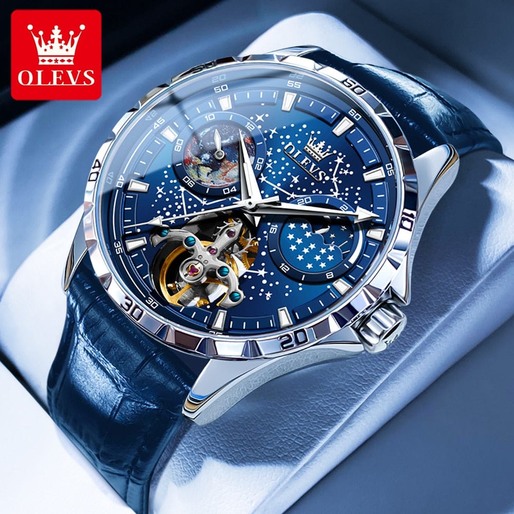 Sophie Store all blue / China OLEVS Original Brand Men's Watches Waterproof Multifunctional Luminous Fully Automatic Mechanical Watch Moon Phase Starry Disk