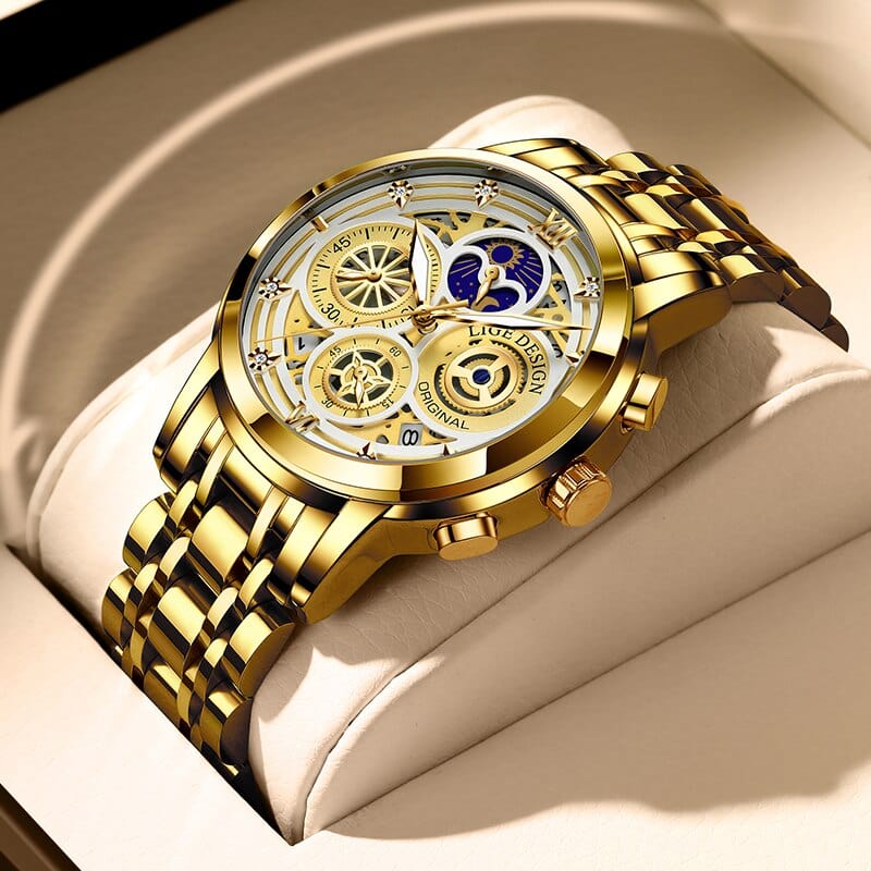 Sophie Store all gold / Russian Federation LIGE Chronograph 2022 Sport Wrist Watches for Men Waterproof Watches with BOX