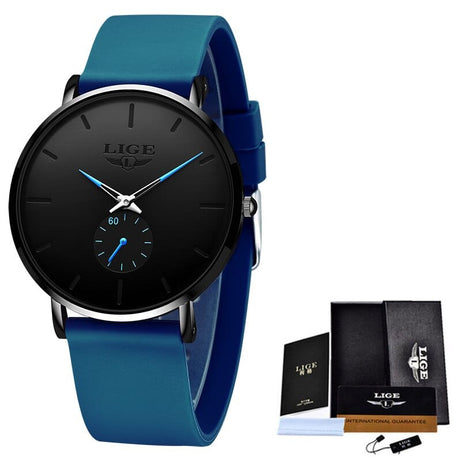 Sophie Store Black blue 1 LIGE New Fashion Ultra-Thin Watches For Men With Box