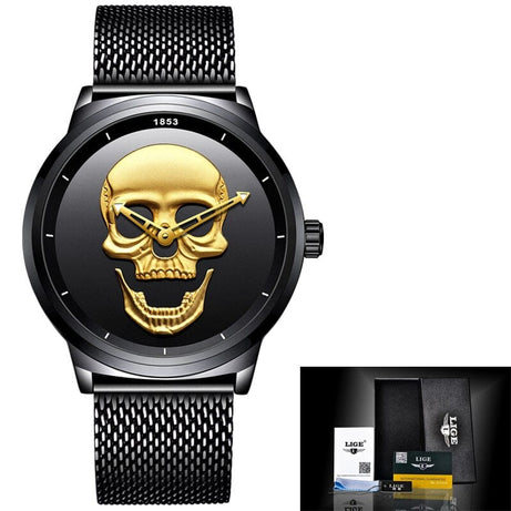 Sophie Store Black gold / CN LIGE Gold Watches Luxury Watches Men Sports Stainless Steel Watch Men Skull Watches Golden Wristwatches Male Relogio Masculino