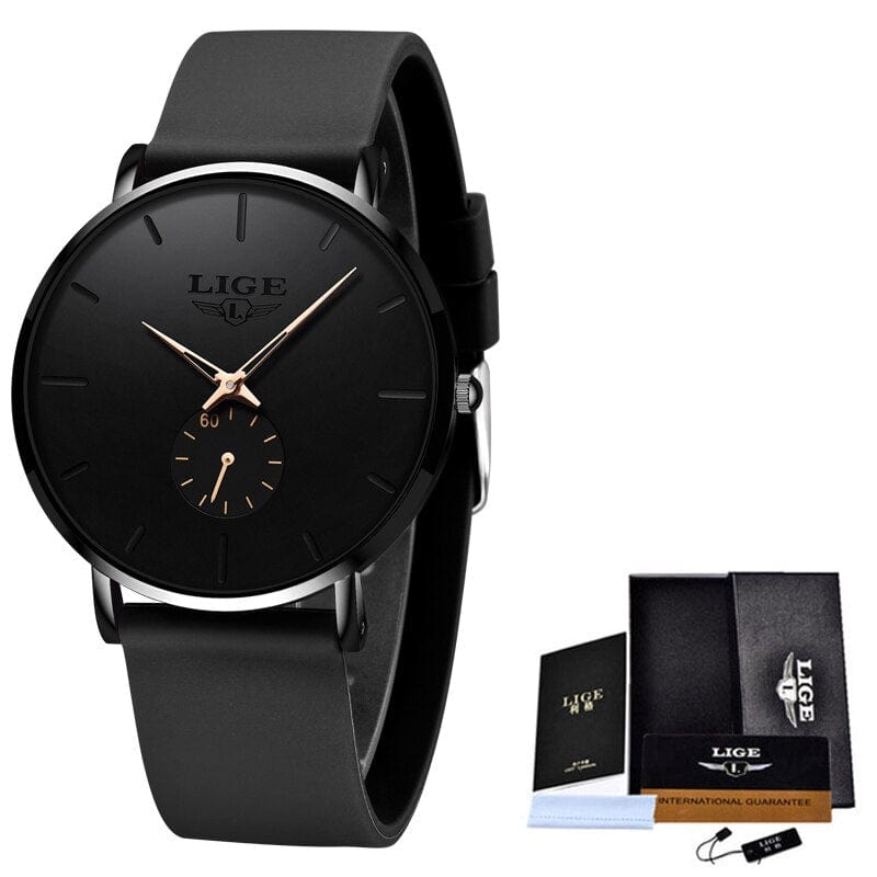 Sophie Store Black gold LIGE New Fashion Ultra-Thin Watches For Men With Box