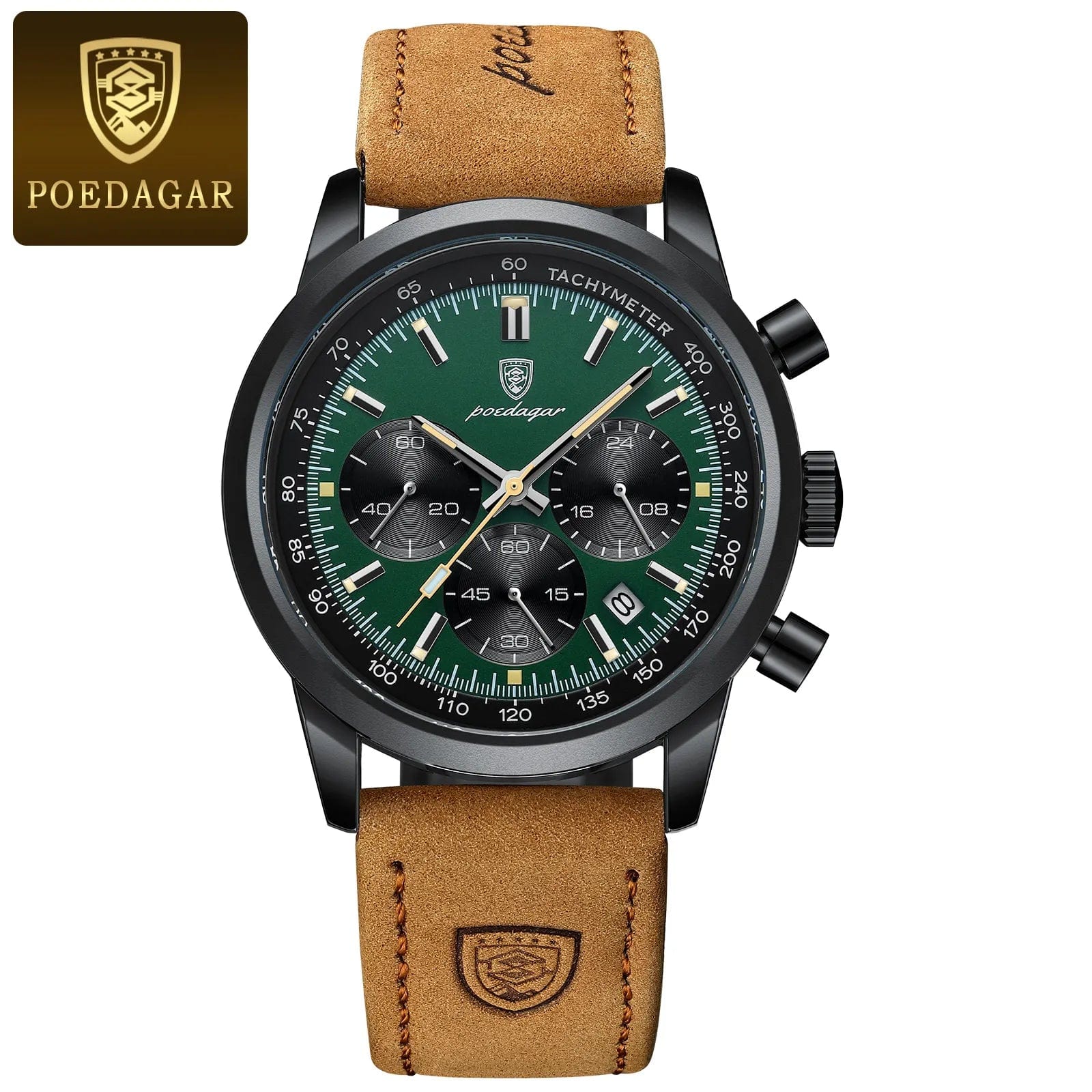 Sophie Store Black Green POEDAGAR Luxury Man Watch High Quality Waterproof Chronograph Luminous Men's Wristwatch Leather Men Quartz Watches Casual Clock