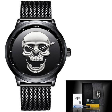 Sophie Store Black silver / CN LIGE Gold Watches Luxury Watches Men Sports Stainless Steel Watch Men Skull Watches Golden Wristwatches Male Relogio Masculino