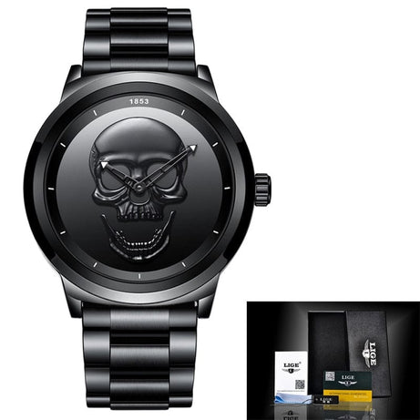 Sophie Store Black steel / CN LIGE Gold Watches Luxury Watches Men Sports Stainless Steel Watch Men Skull Watches Golden Wristwatches Male Relogio Masculino