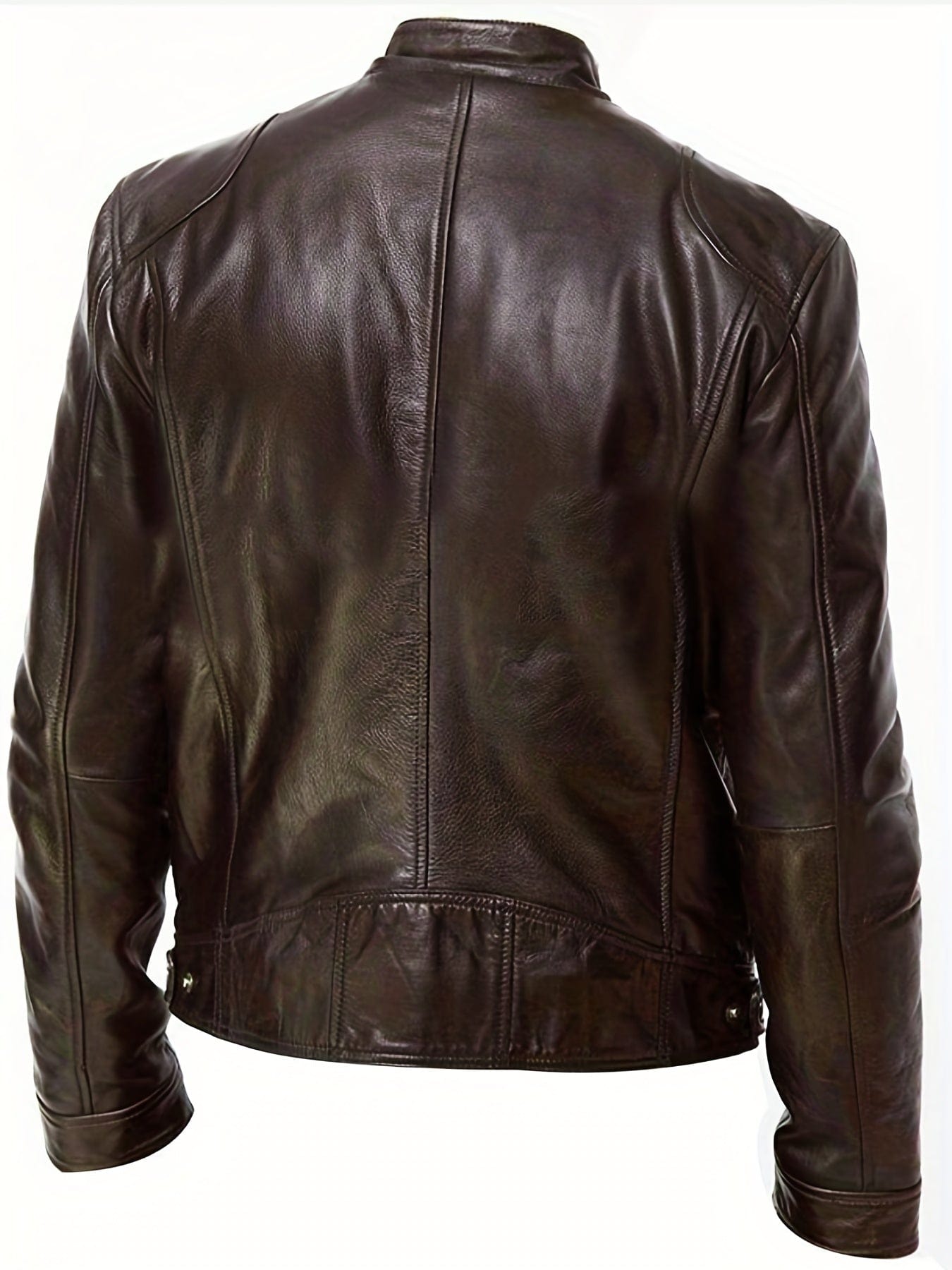 Sophie Store Chic Faux Leather Elegance: Men's Solid Color Stand Collar PU Jacket, Perfect for Spring and Fall