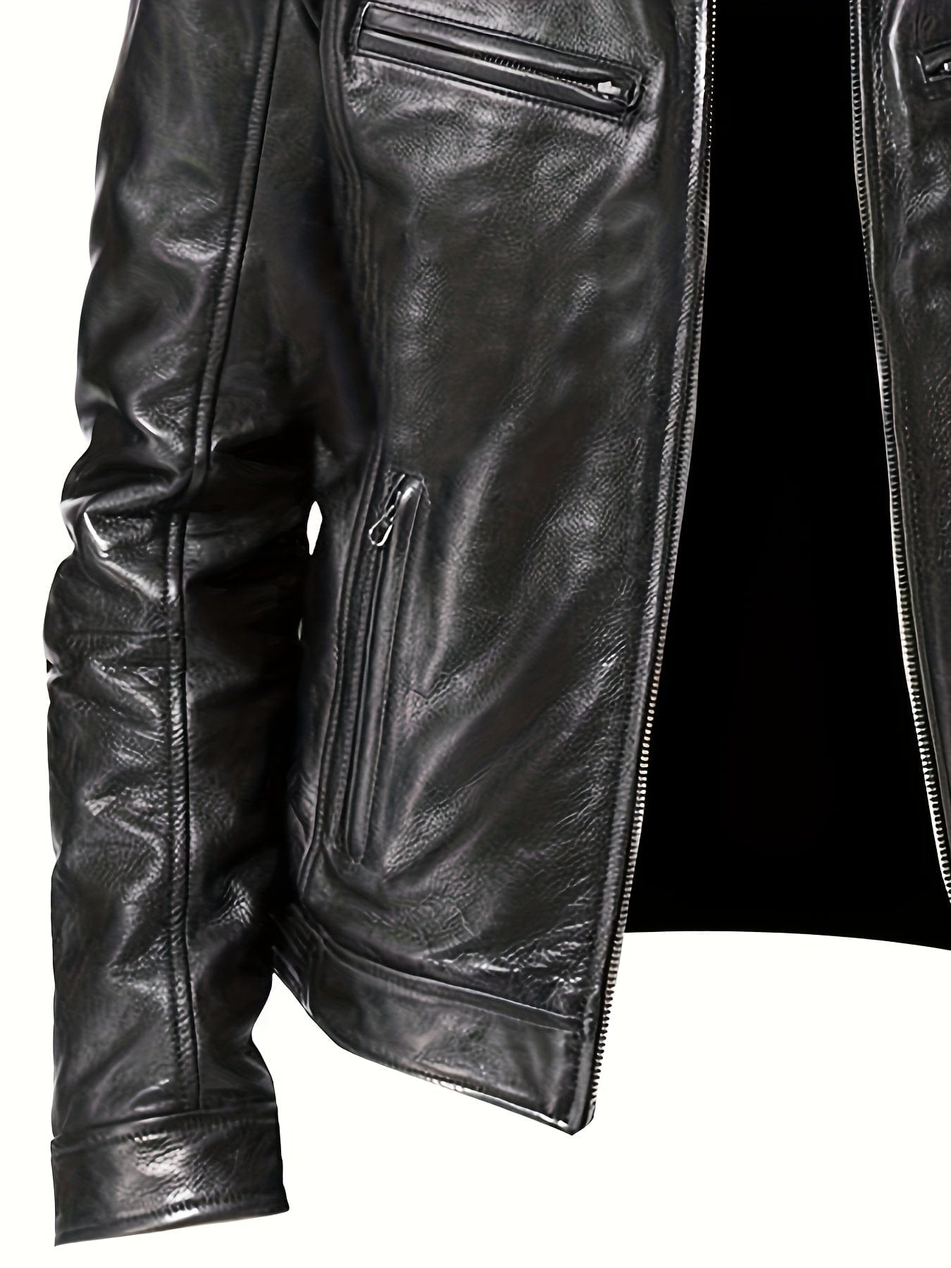 Sophie Store Chic Faux Leather Elegance: Men's Solid Color Stand Collar PU Jacket, Perfect for Spring and Fall