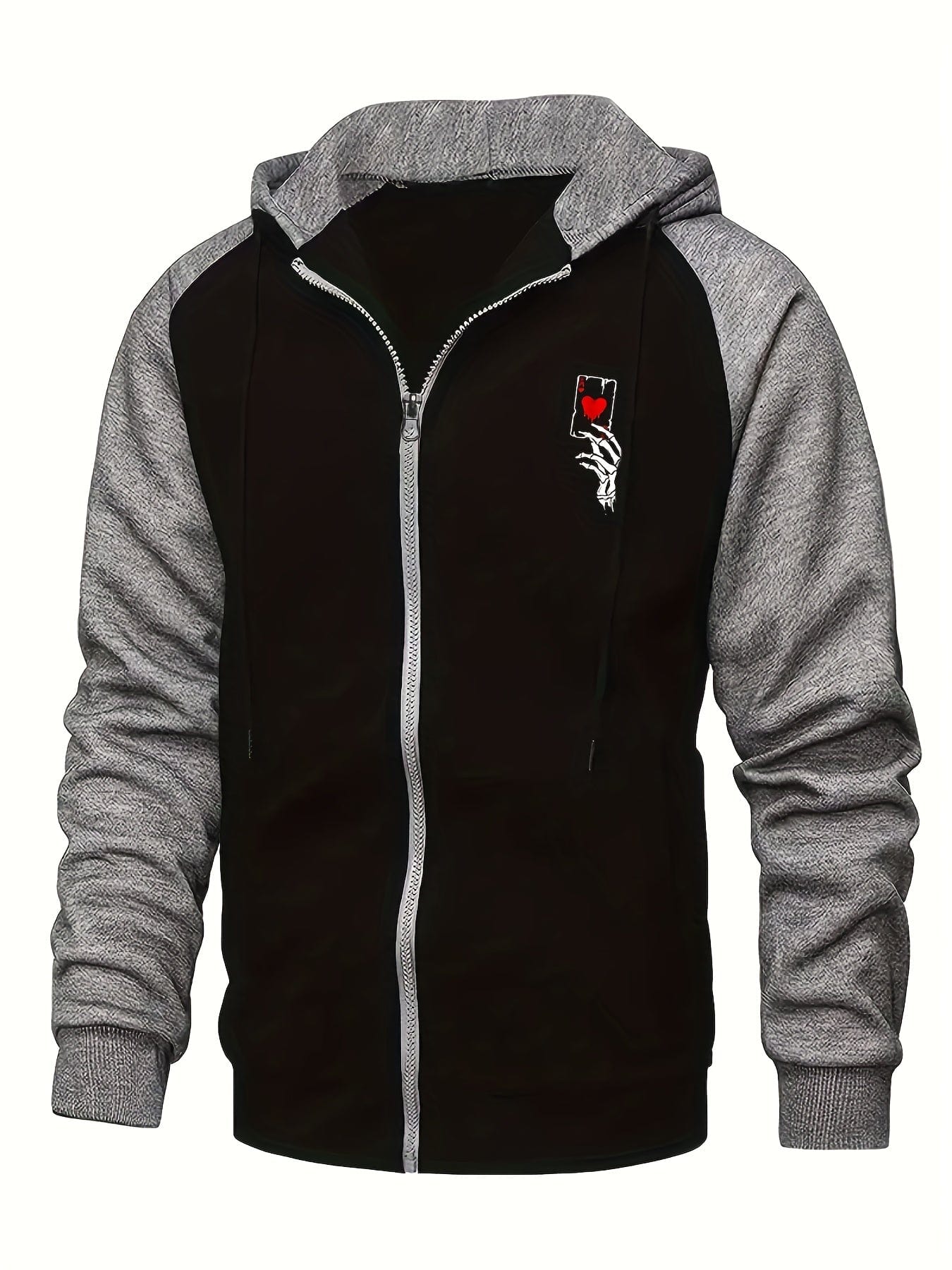 Sophie Store Deal of Style: Men's Color Block Poker Print Zip-Up Hooded Sweatshirt for Autumn and Spring