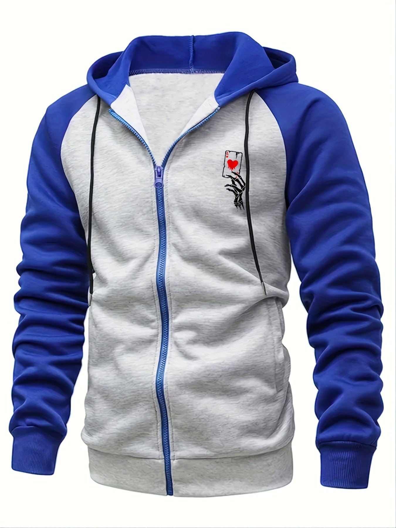 Sophie Store Deal of Style: Men's Color Block Poker Print Zip-Up Hooded Sweatshirt for Autumn and Spring
