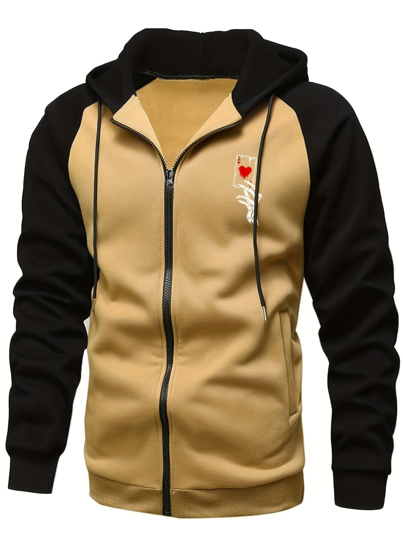 Sophie Store Deal of Style: Men's Color Block Poker Print Zip-Up Hooded Sweatshirt for Autumn and Spring