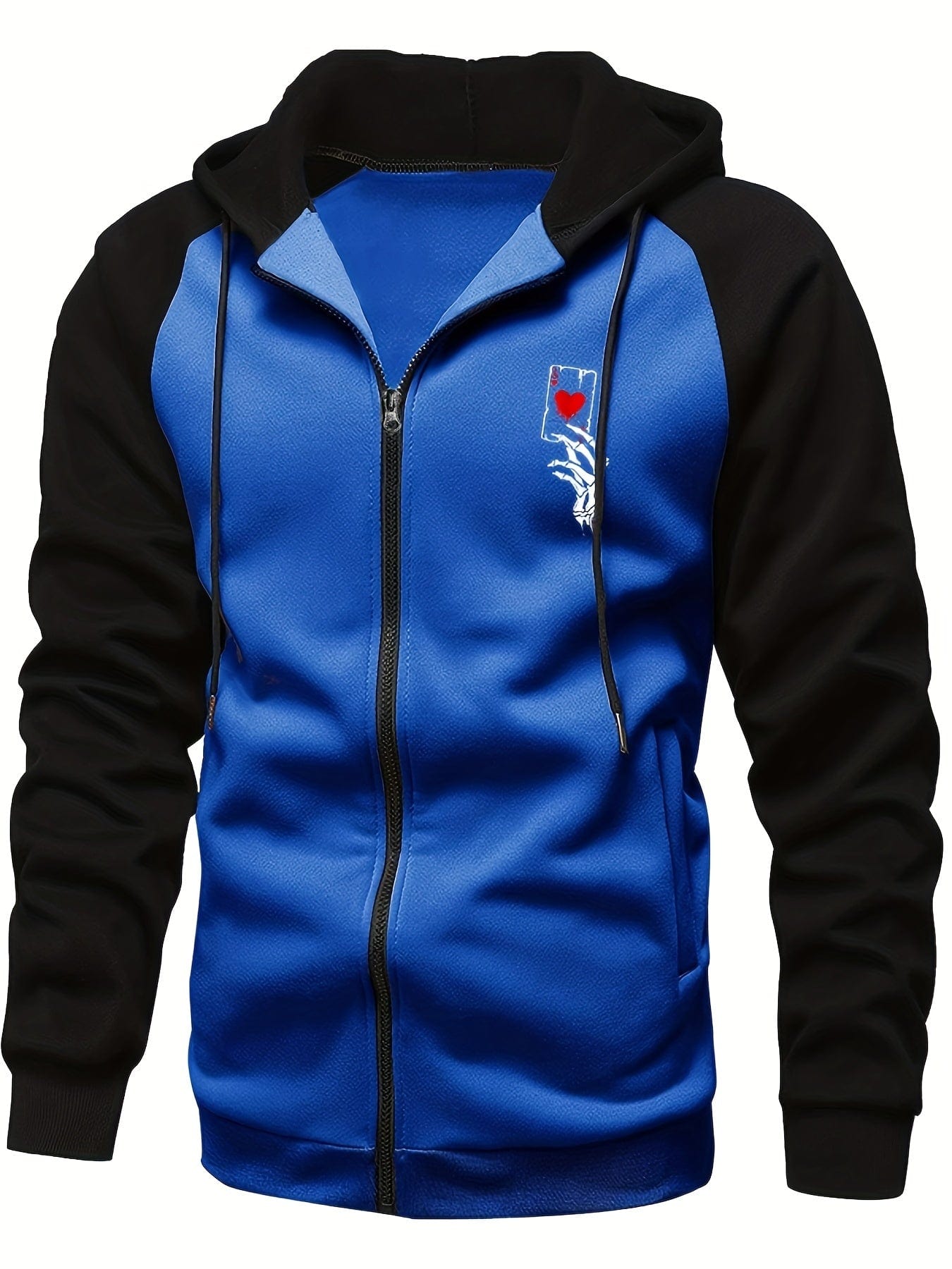 Sophie Store Deal of Style: Men's Color Block Poker Print Zip-Up Hooded Sweatshirt for Autumn and Spring