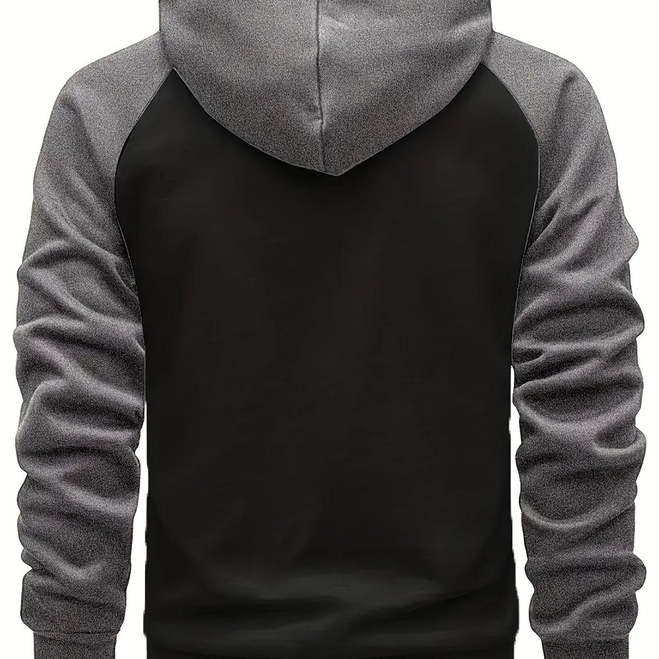 Sophie Store Deal of Style: Men's Color Block Poker Print Zip-Up Hooded Sweatshirt for Autumn and Spring