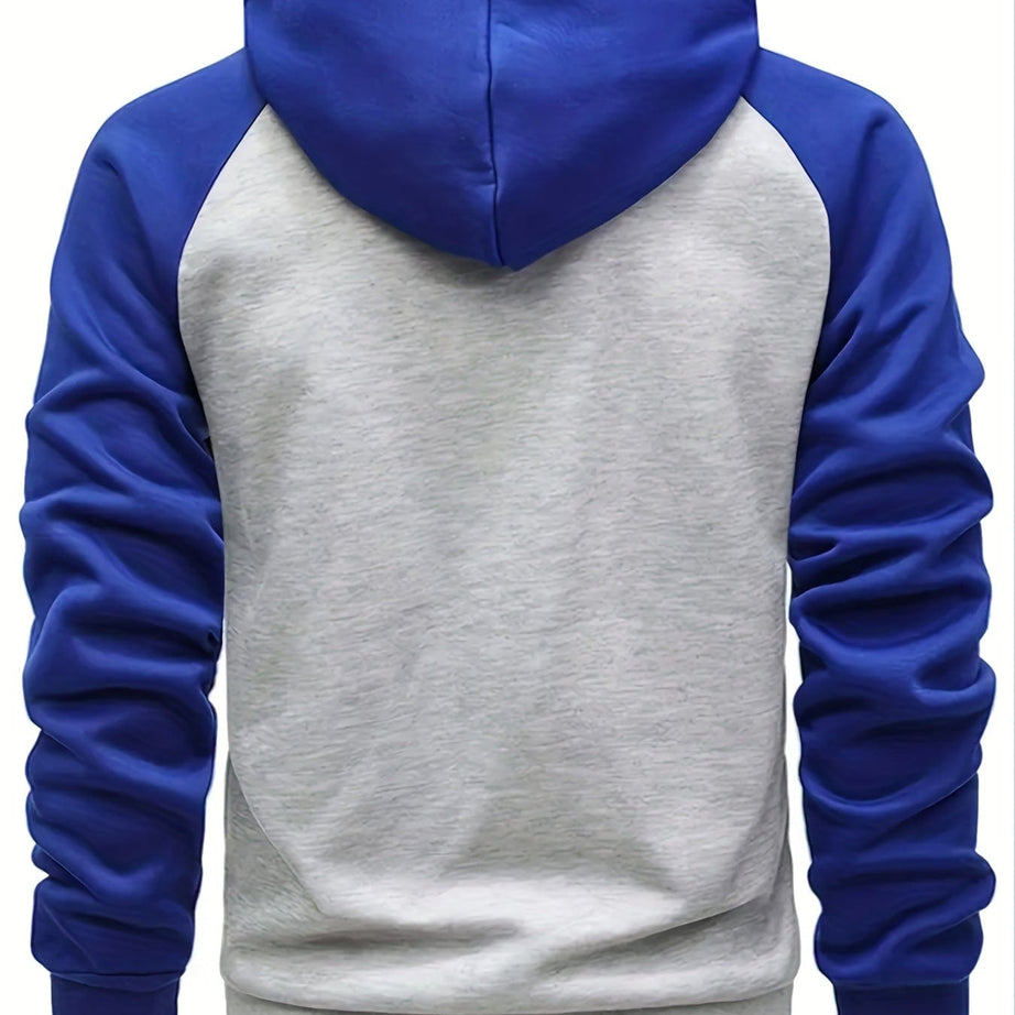 Sophie Store Deal of Style: Men's Color Block Poker Print Zip-Up Hooded Sweatshirt for Autumn and Spring